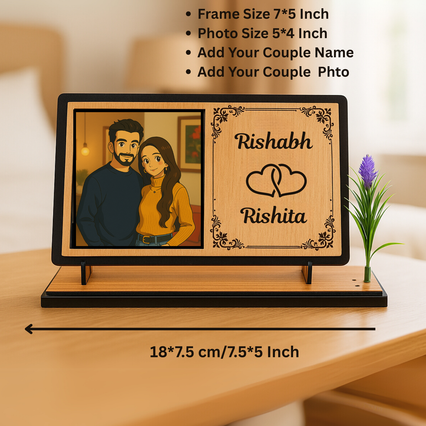 Personalized Couple Photo Frame In Ghibli Style Photo And Names โ Anniversary Gift | Dandjdecor.in
