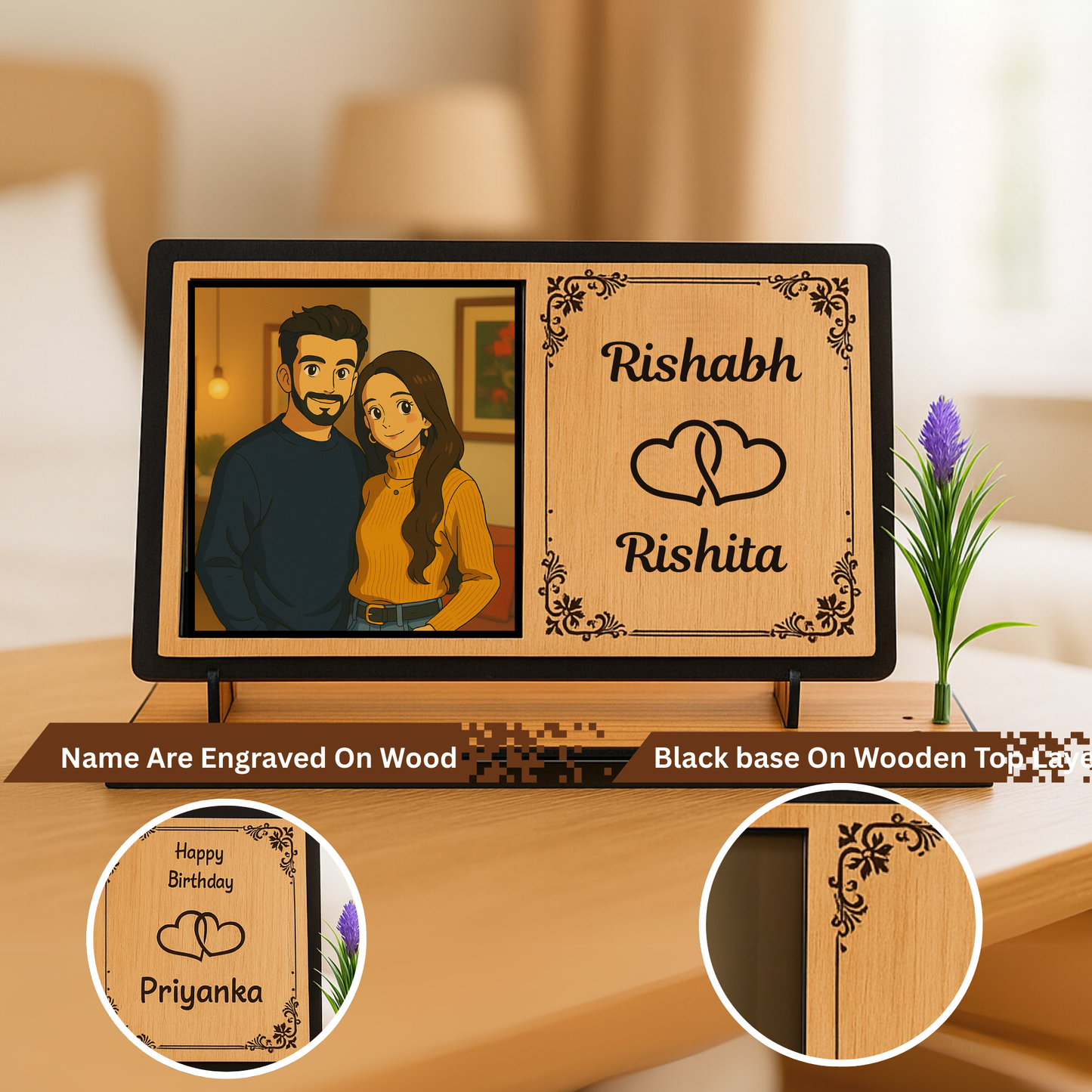 Personalized Couple Photo Frame In Ghibli Style Photo And Names โ Anniversary Gift | Dandjdecor.in