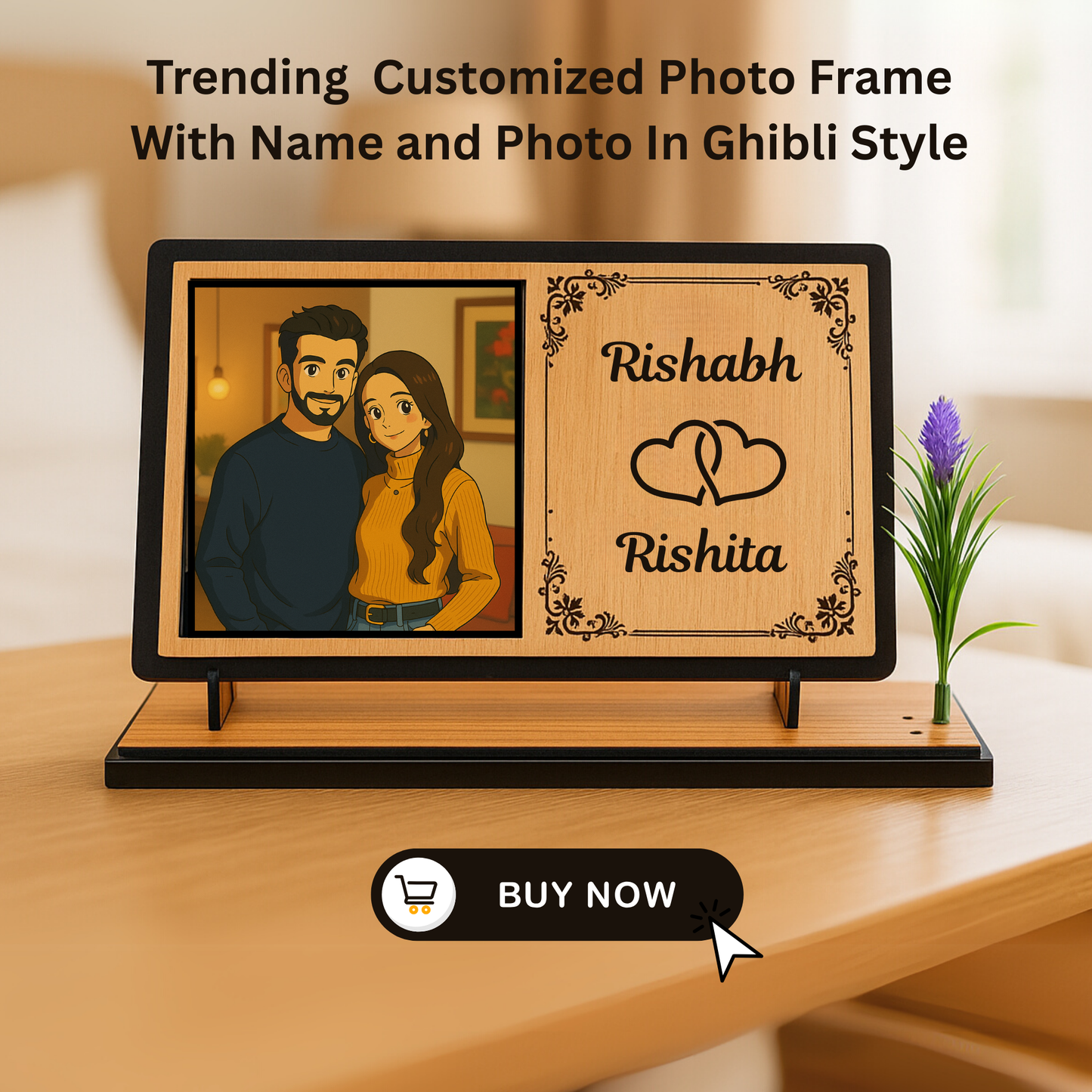Personalized Couple Photo Frame In Ghibli Style Photo And Names – Anniversary Gift | Dandjdecor.in