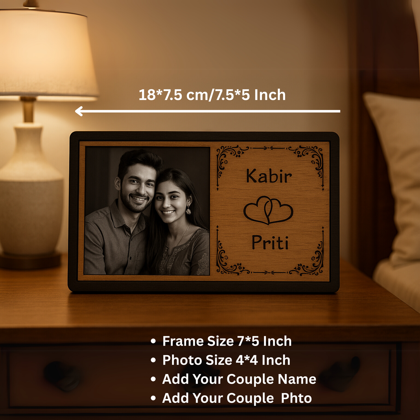 Personalized Couple Photo Frame with Names – Anniversary Gift Style 2 | Dandjdecor.in