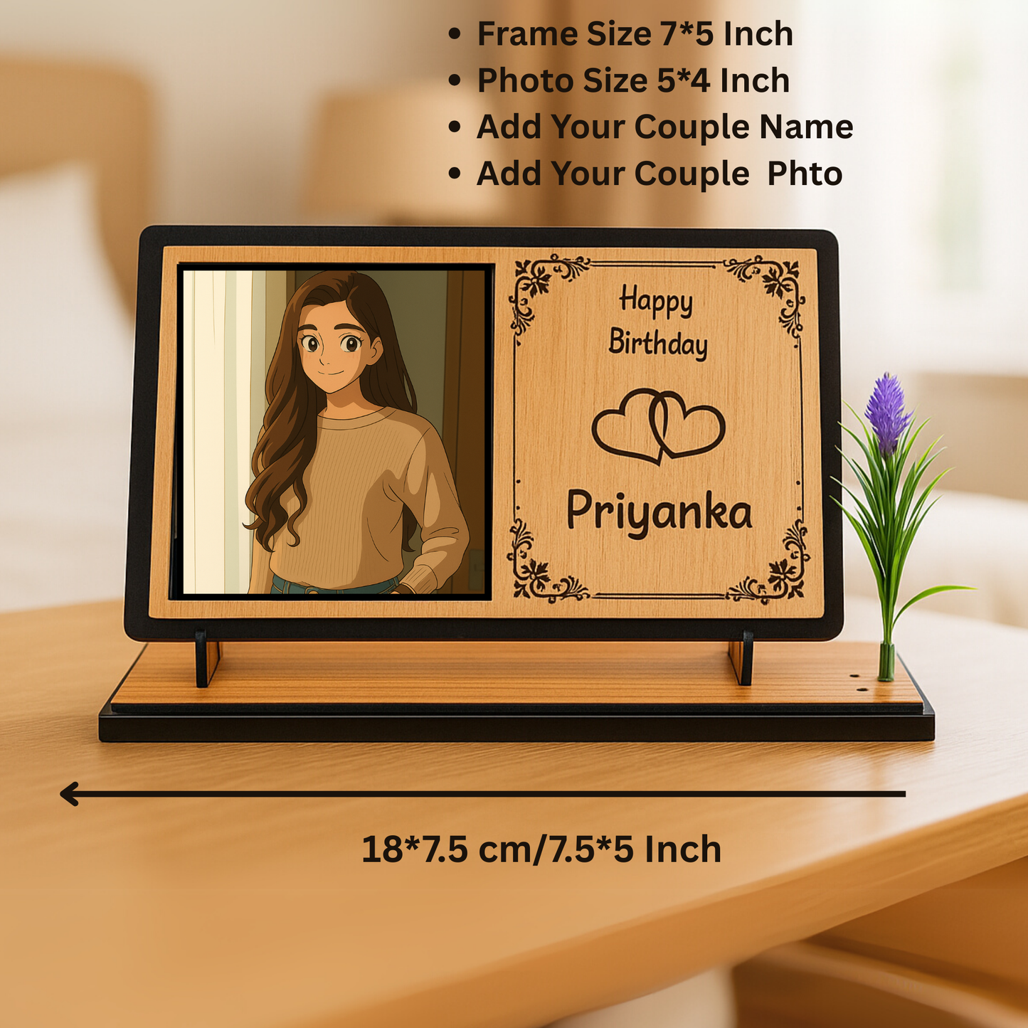 Customized Wooden Photo Frame In Ghibli Style with Name – Happy Birthday Gift | Dandjdecor.in (Copy)