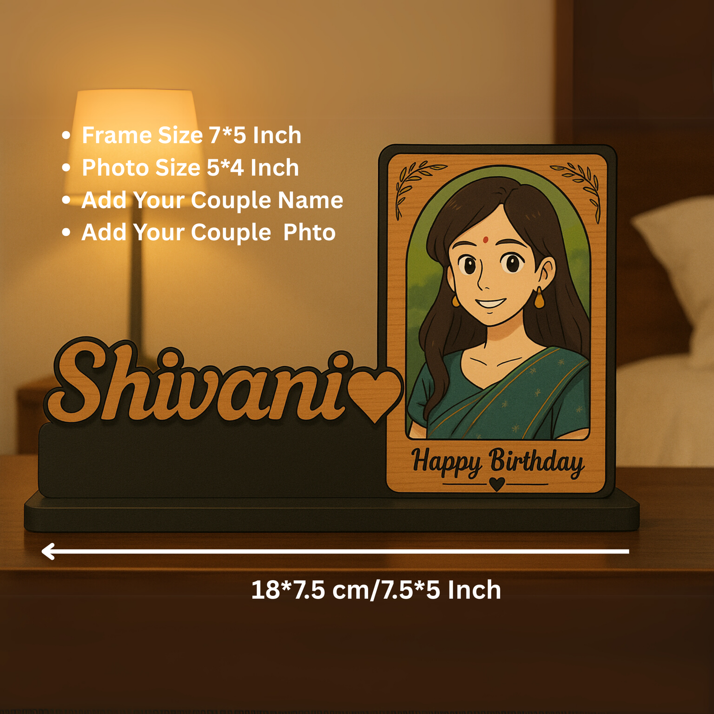 Customized Wooden Photo Frame In Ghibli Style with Name – Happy Birthday Gift | Dandjdecor.in