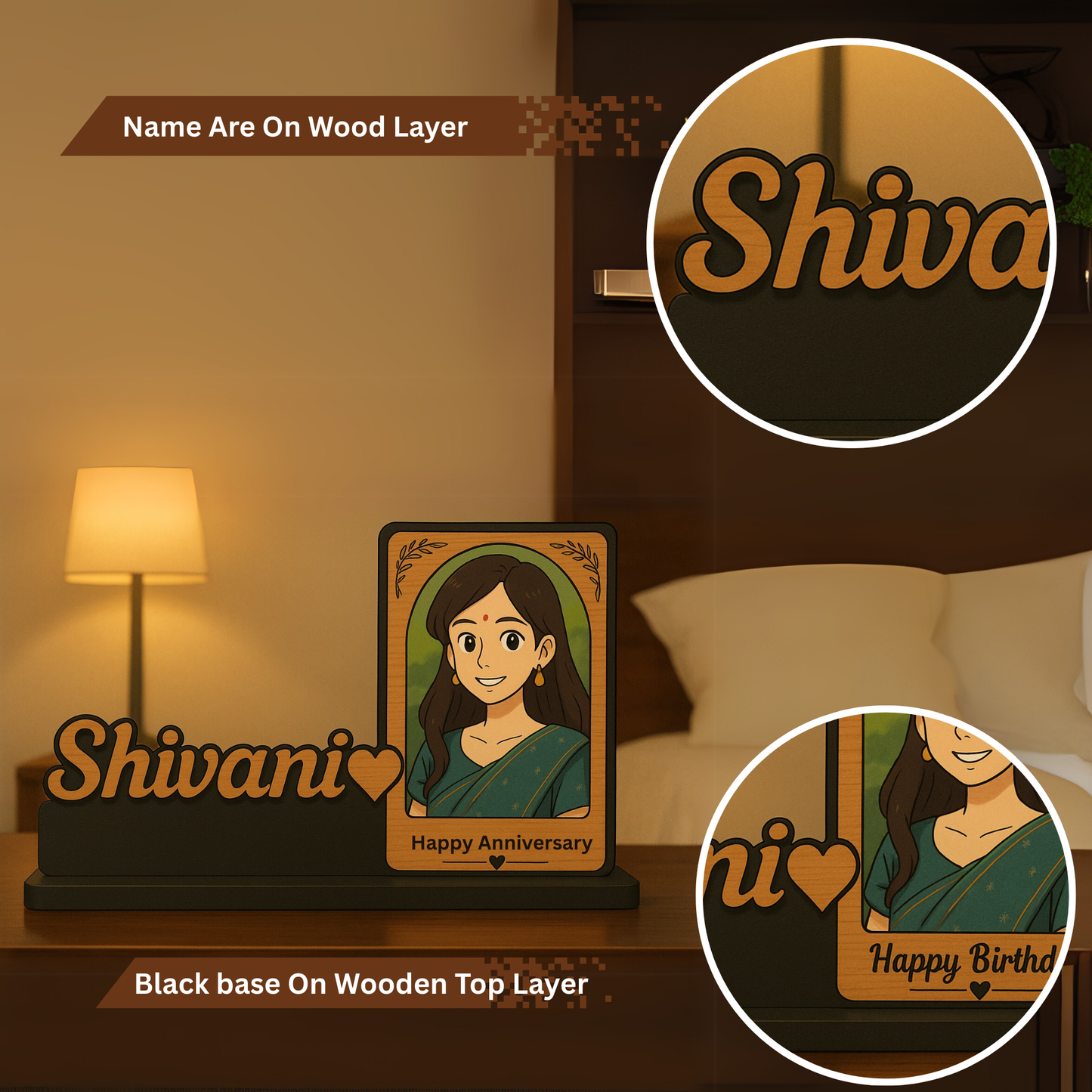 Customized Wooden Photo Frame In Ghibli Style with Name – Happy Birthday Gift | Dandjdecor.in