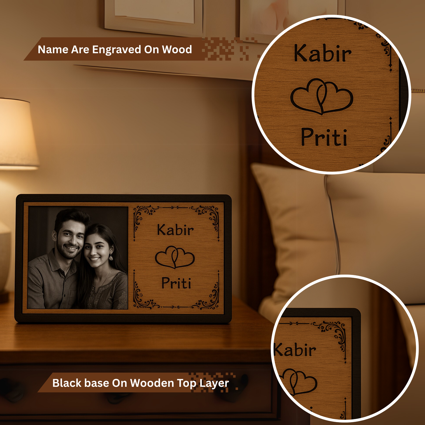 Personalized Couple Photo Frame with Names – Anniversary Gift Style 2 | Dandjdecor.in