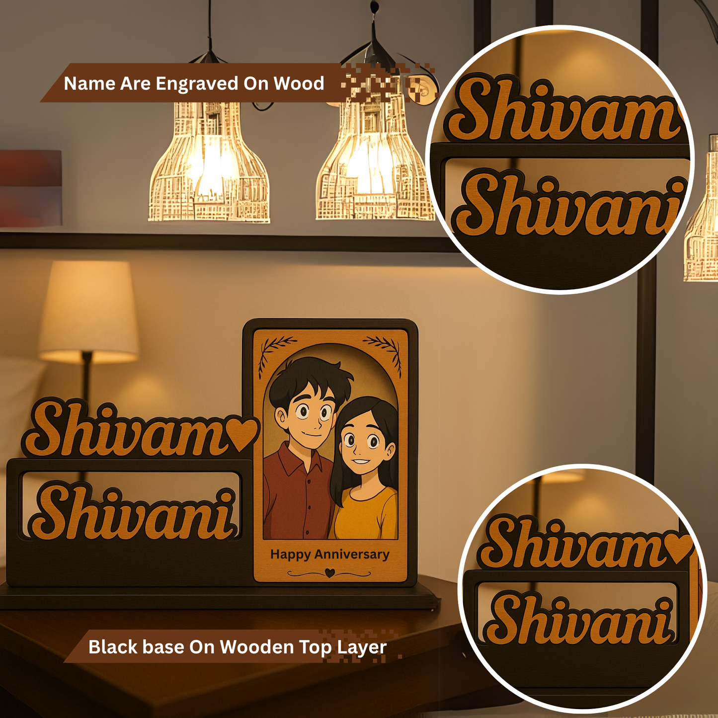 Customized Couple Photo Frame with Name & Ghibli Style Photo – Birthday & Anniversary Gift | Dandjdecor.in (Copy)