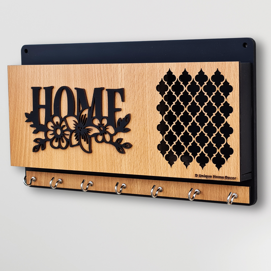 Wooden Laser Cut Key Holder – 7 Hook Wall Mount Key Organizer | Dandjdecor.in