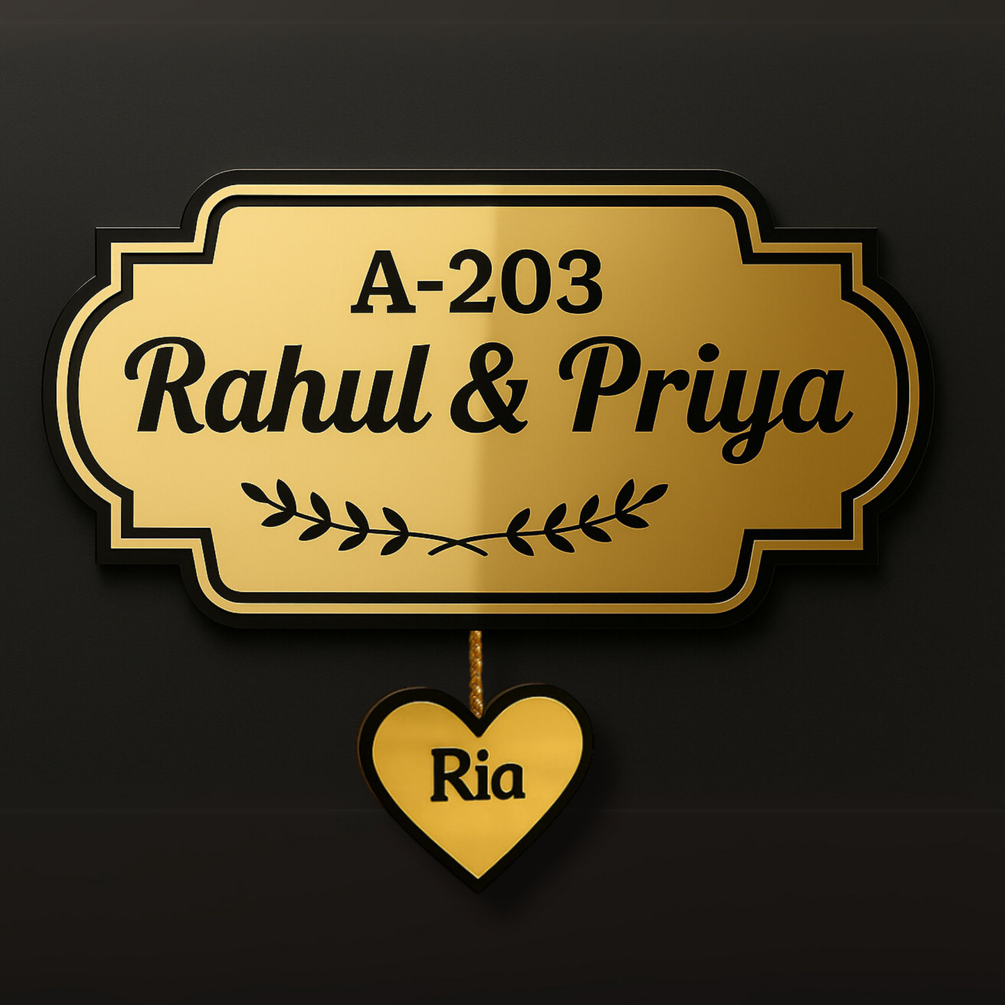 Customized Wooden & Acrylic Name Plate with Kids Names – Golden Finish