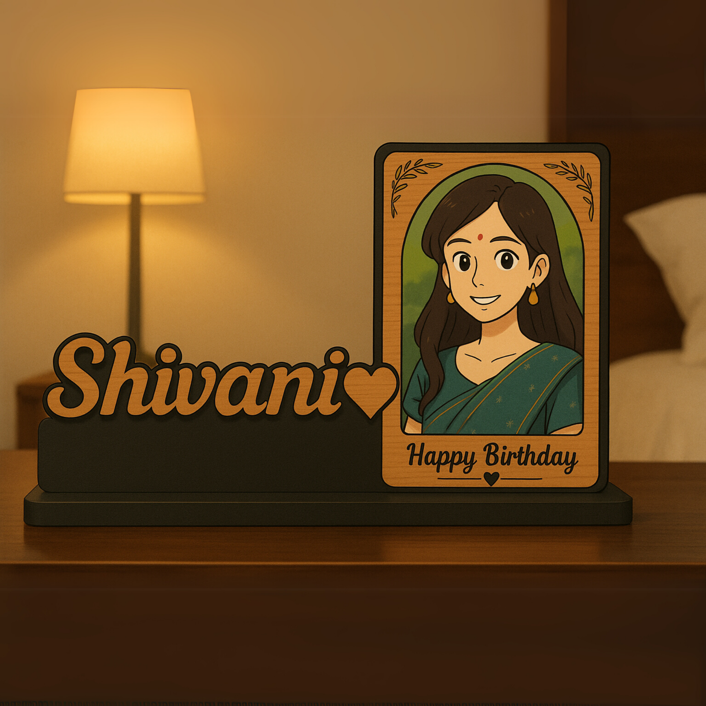 Customized Wooden Photo Frame In Ghibli Style with Name – Happy Birthday Gift | Dandjdecor.in