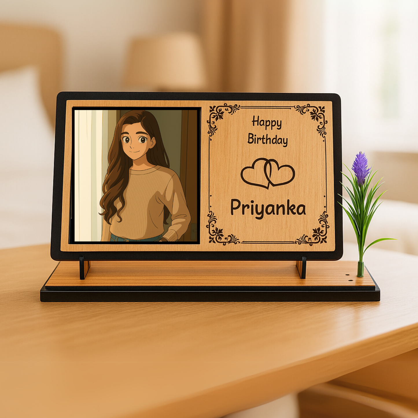 Customized Wooden Photo Frame In Ghibli Style with Name – Happy Birthday Gift | Dandjdecor.in (Copy)