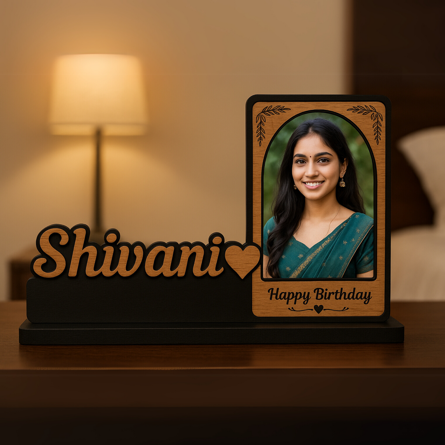 Customized Wooden Photo Frame with Name – Happy Birthday Gift | Dandjdecor.in