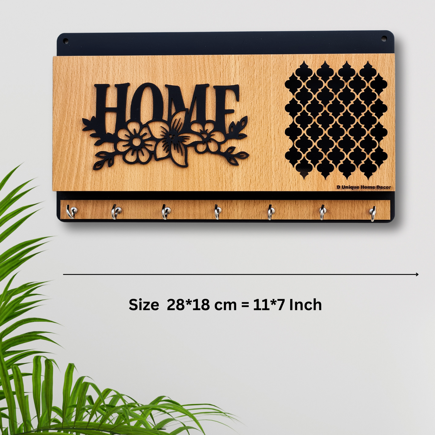 Wooden Laser Cut Key Holder – 7 Hook Wall Mount Key Organizer | Dandjdecor.in
