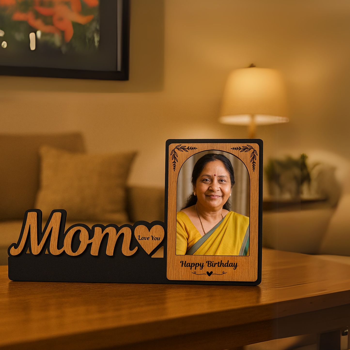Customized "Mom" Wooden Photo Frame  Birthday Gift | Dandjdecor.in