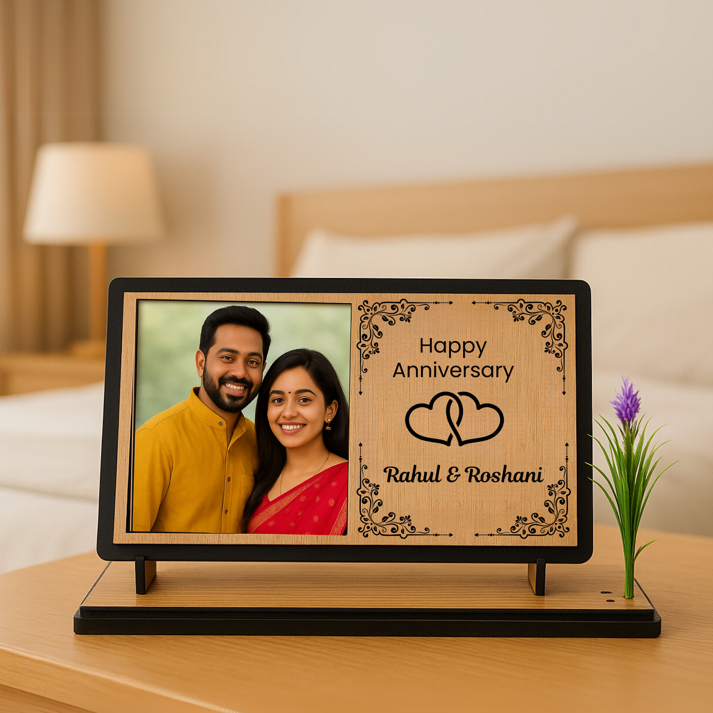Customized Wooden Couple Photo Frame – Anniversary Gift | Dandjdecor.in