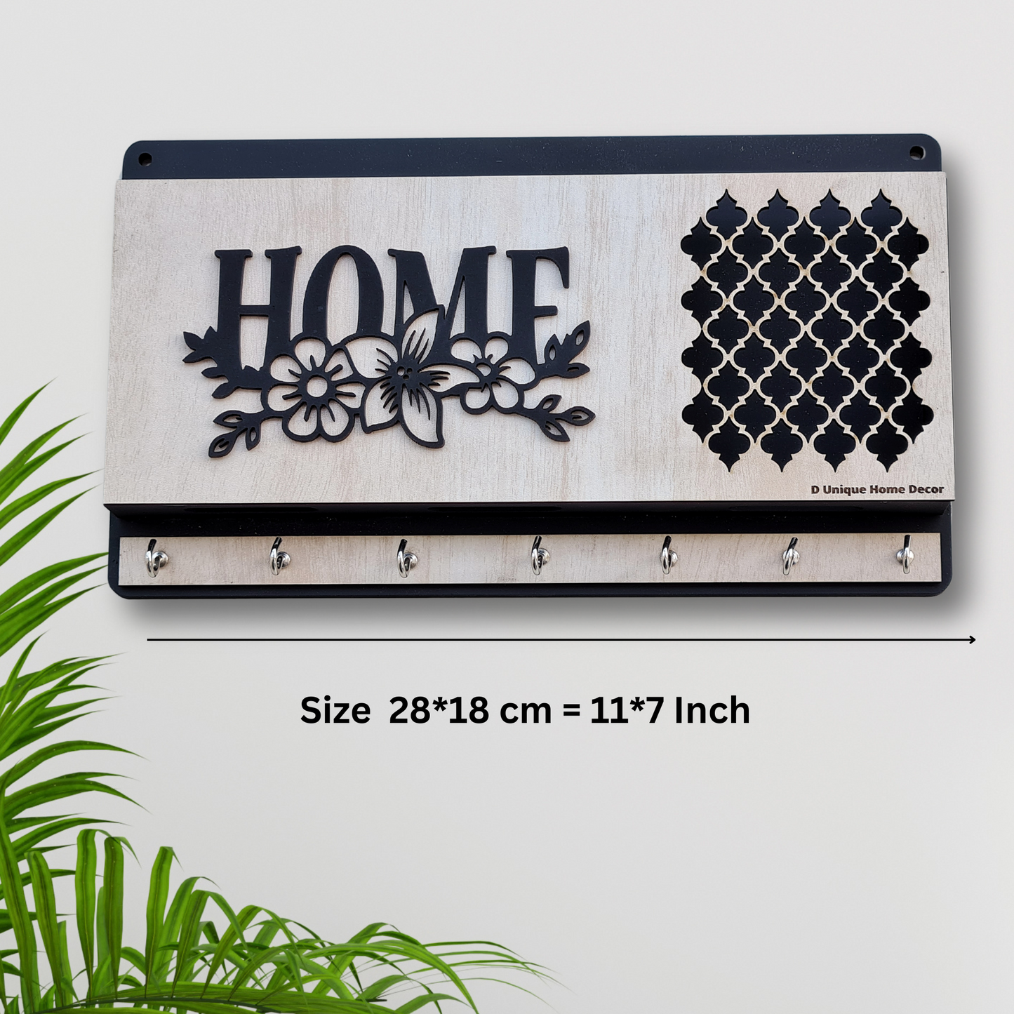 Wall Mounted Key Holder with 7 Stainless Hooks Style 2 | Wooden "HOME" Design Key Organizer – Dandjdecor.in
