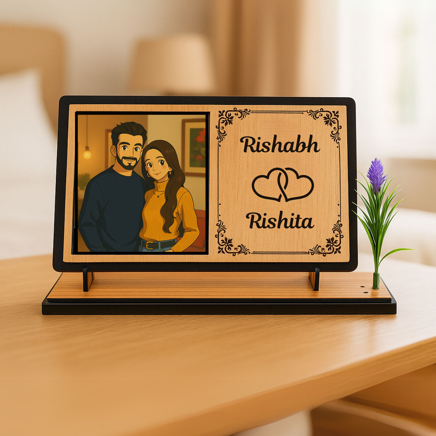 Personalized Couple Photo Frame In Ghibli Style Photo And Names – Anniversary Gift | Dandjdecor.in