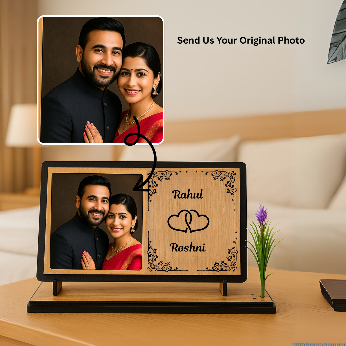 Personalized Couple Photo Frame with Names – Anniversary Gift | Dandjdecor.in