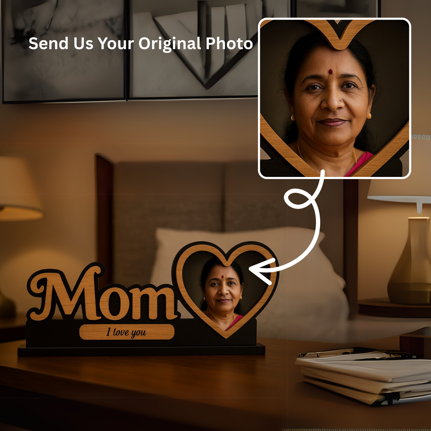 Customized "Mom" Wooden Photo Frame  Birthday Gift | Dandjdecor.in