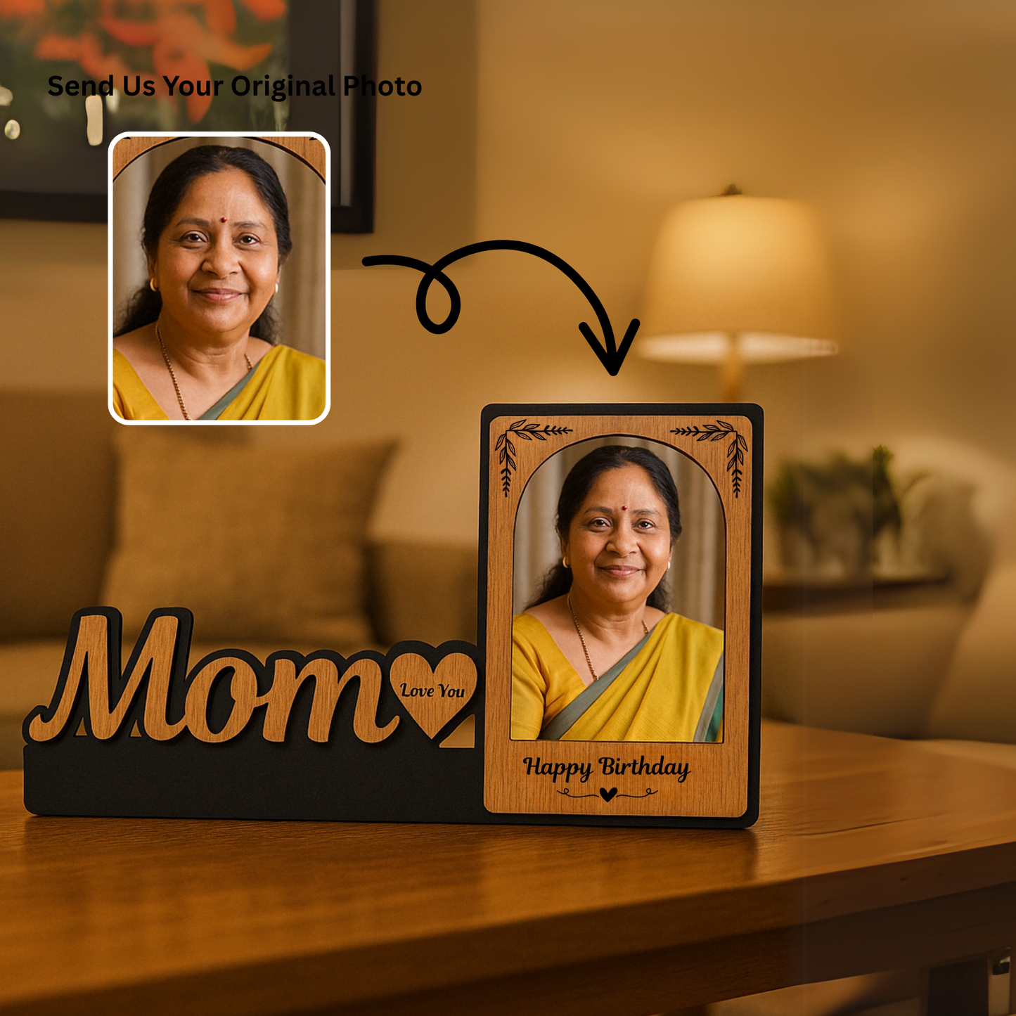 Customized "Mom" Wooden Photo Frame  Birthday Gift | Dandjdecor.in