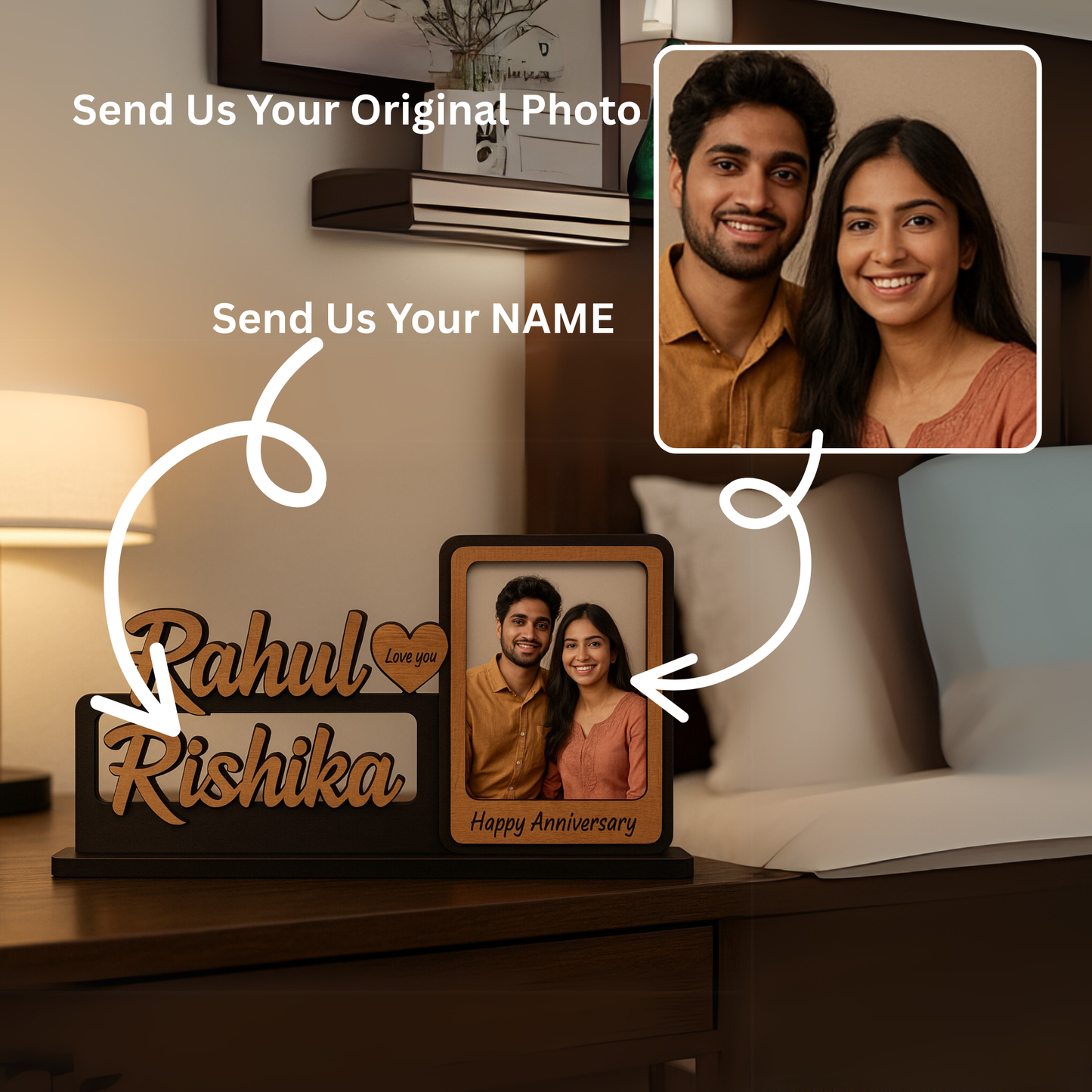 Customized Couple Photo Frame with Name & Photo – Birthday & Anniversary Gift | Dandjdecor.in