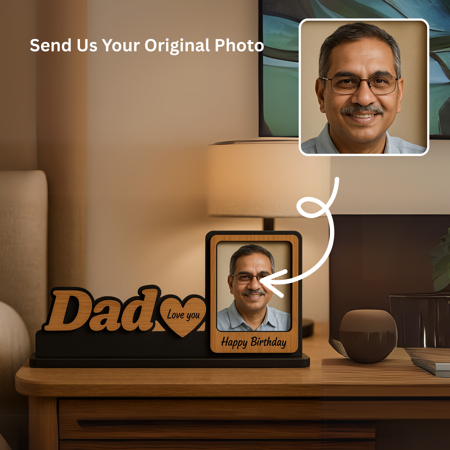 Customized Wooden Photo Frame for Dad – A Meaningful Birthday Gift | Dandjdecor.in