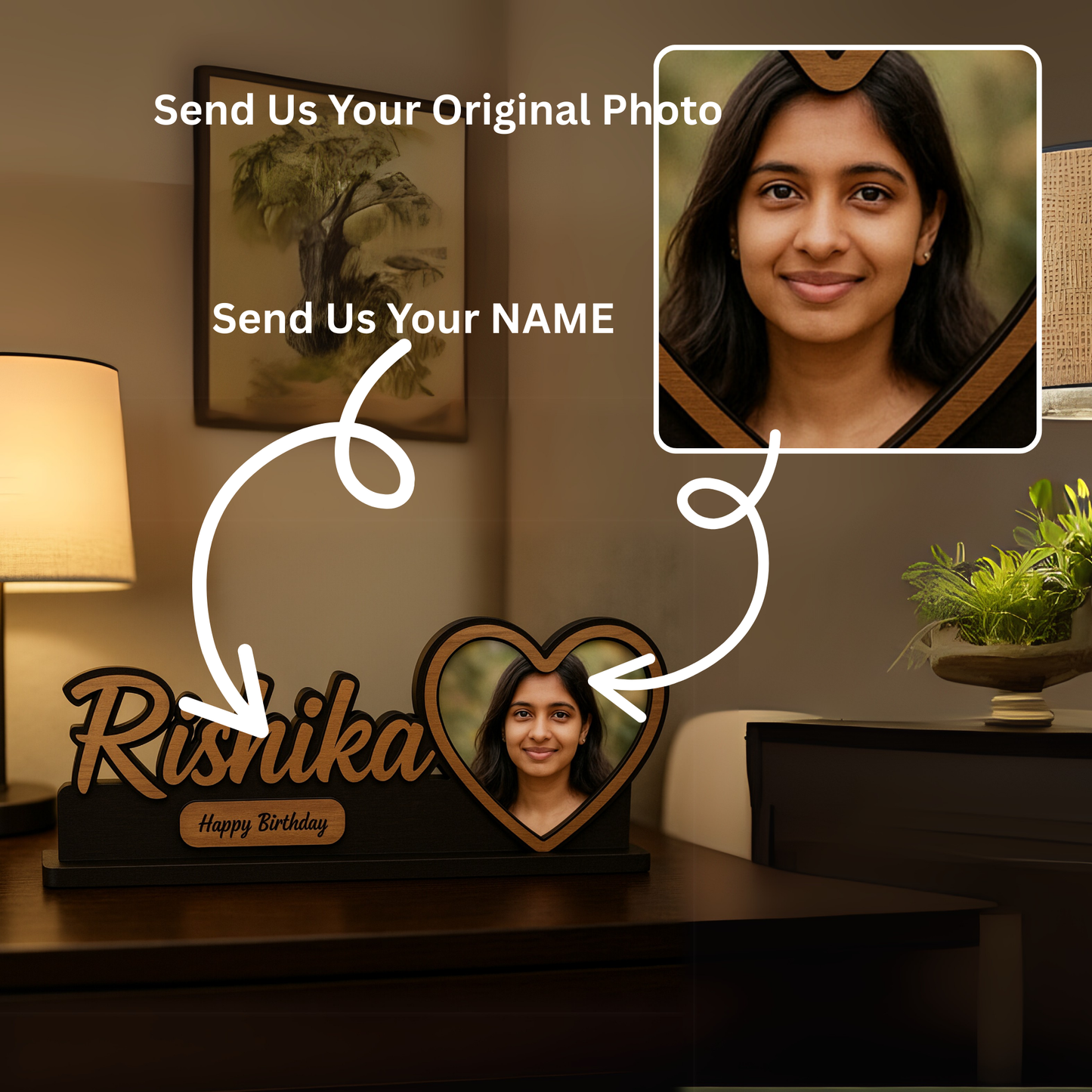 Personalized Heart-Shaped Photo Frame with Name – Birthday Gift | Dandjdecor.in