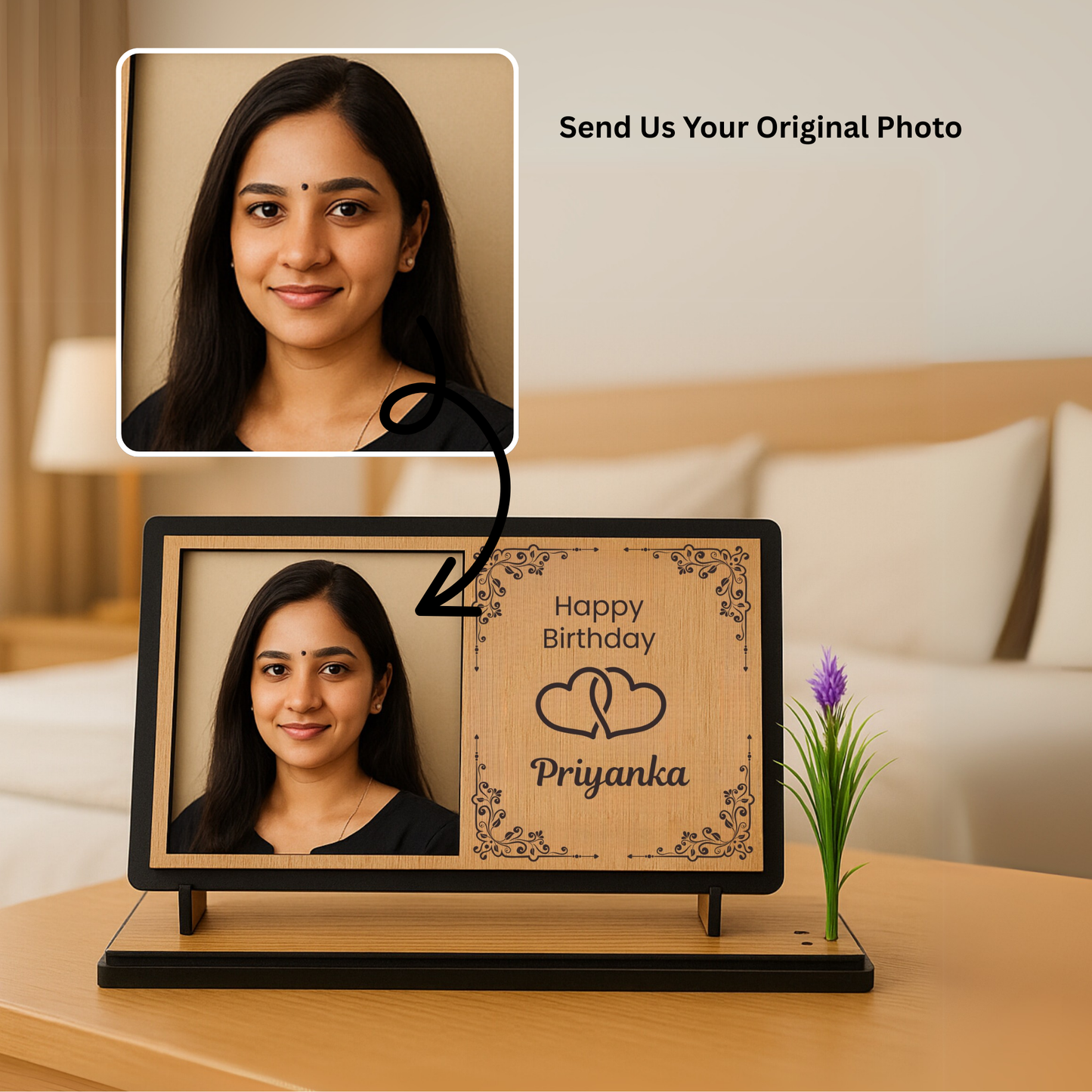 Customized Wooden Birthday Photo Frame with Name & Picture – Perfect Gift for Loved Ones | Dandjdecor.in