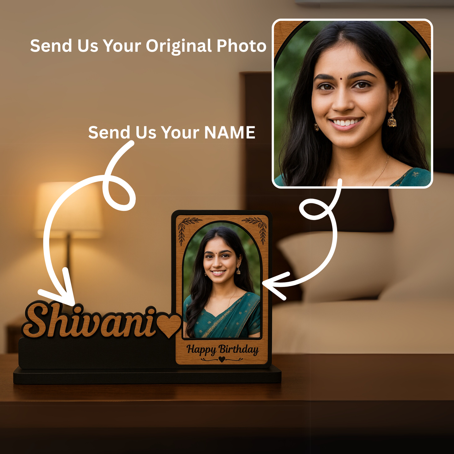 Customized Wooden Photo Frame with Name – Happy Birthday Gift | Dandjdecor.in