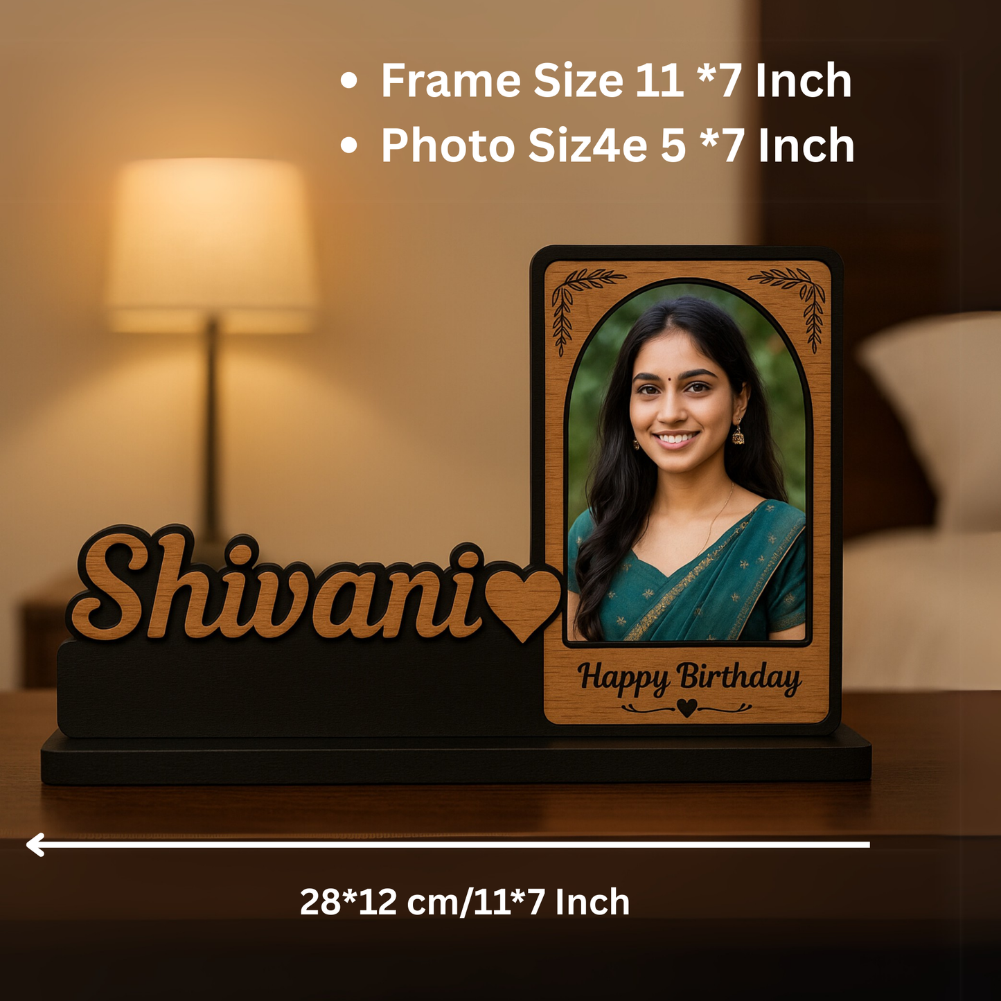 Customized Wooden Photo Frame with Name – Happy Birthday Gift | Dandjdecor.in