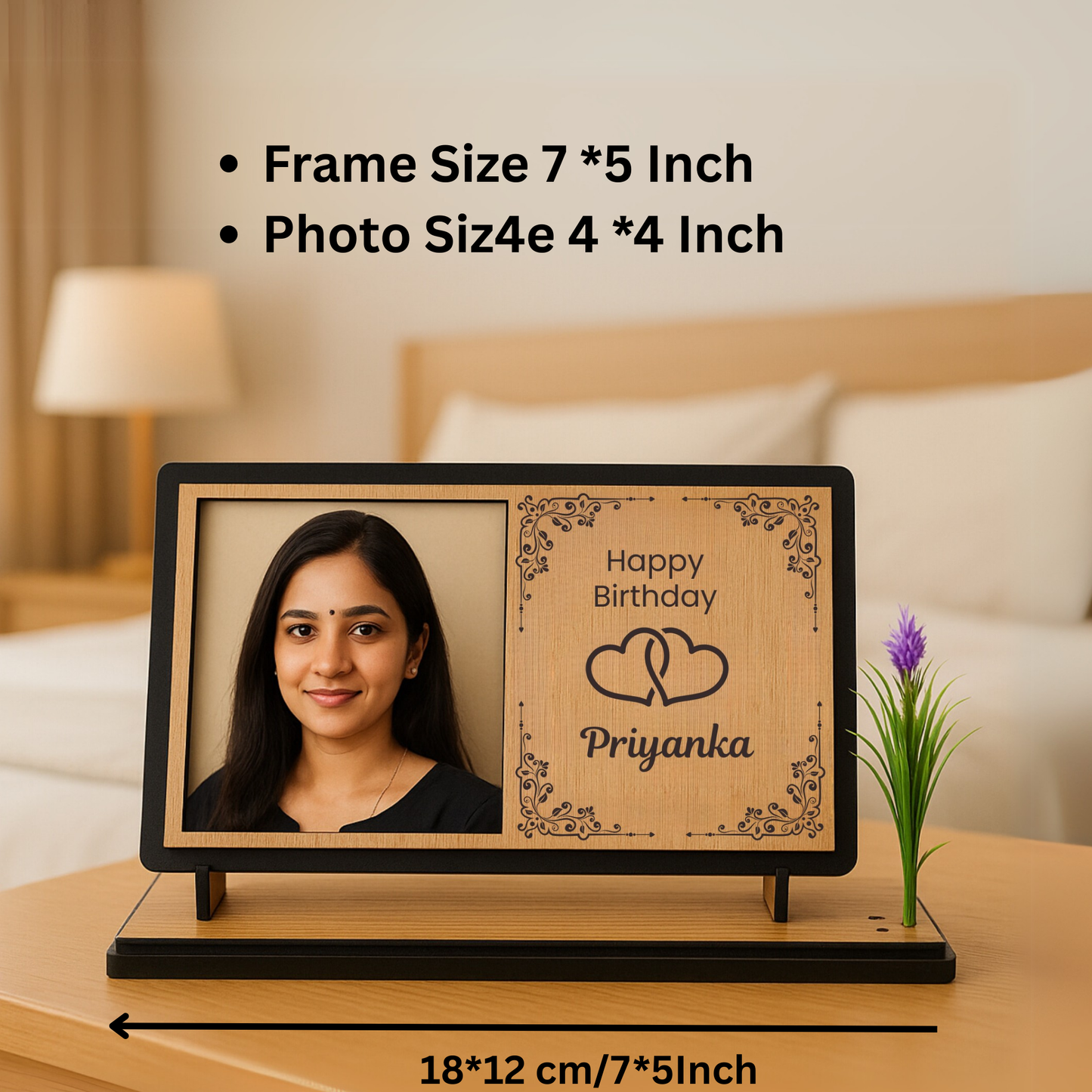 Customized Wooden Birthday Photo Frame with Name & Picture – Perfect Gift for Loved Ones | Dandjdecor.in