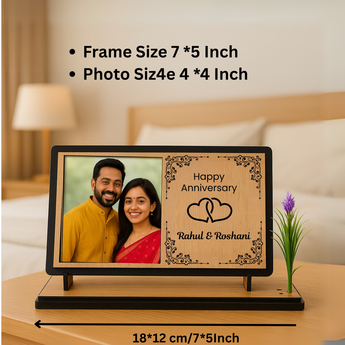 Personalized Anniversary Wooden Photo Frame for Mom & Dad | Dandjdecor.in