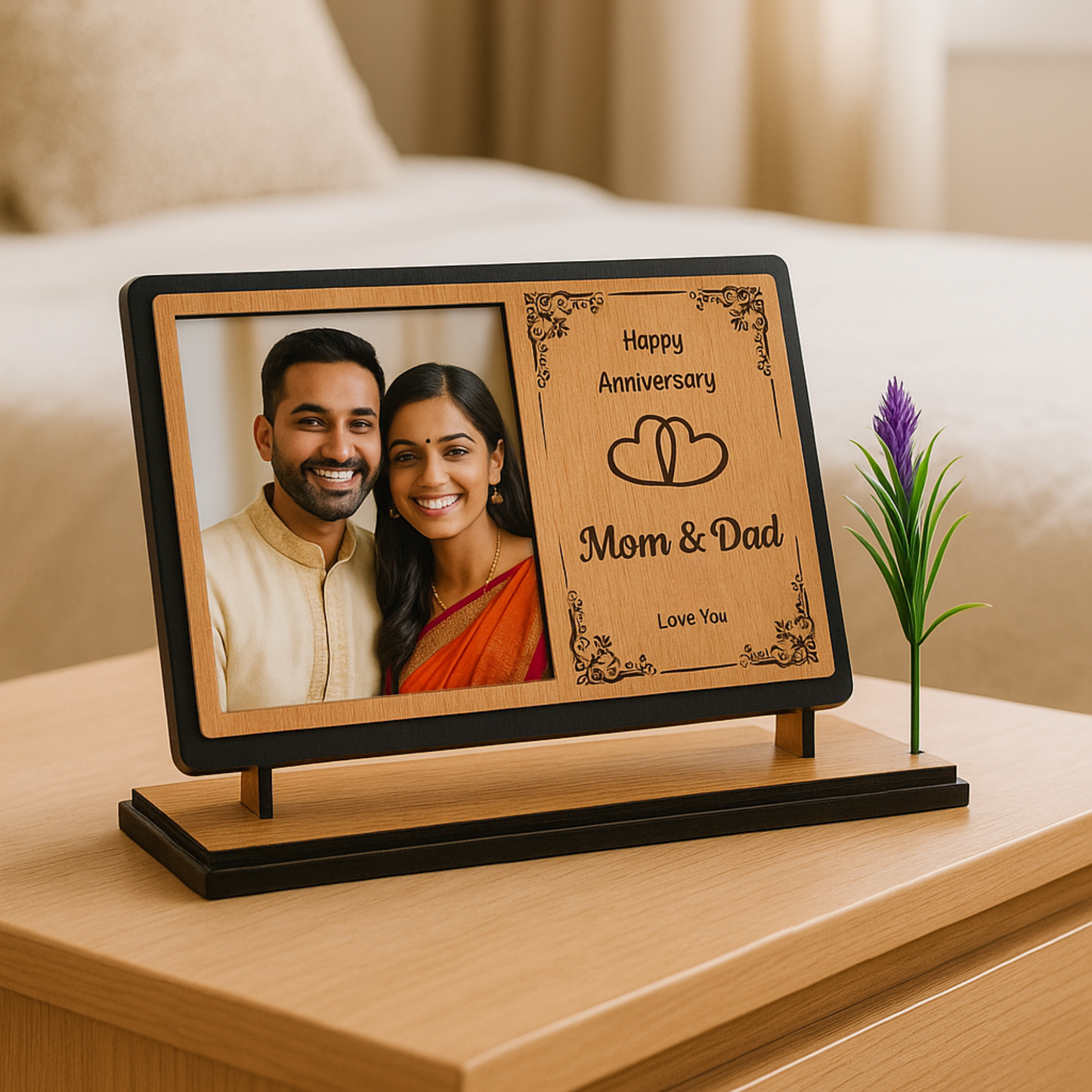 Personalized Anniversary Wooden Photo Frame for Mom & Dad | Dandjdecor.in