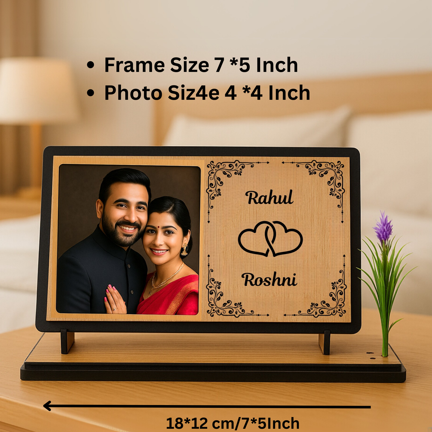 Personalized Couple Photo Frame with Names – Anniversary Gift | Dandjdecor.in