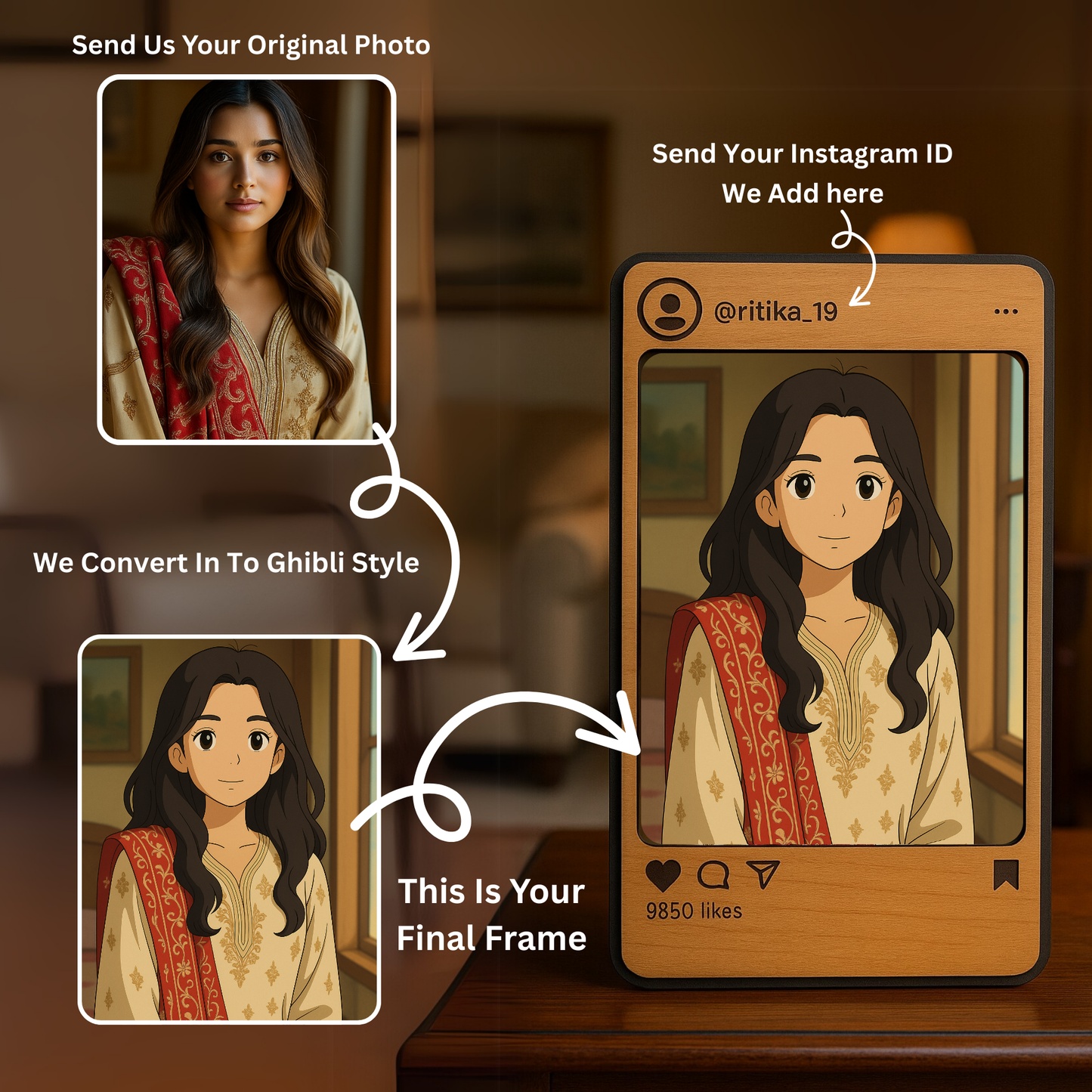 Instagram Style Custom Ghibli Photo Frame with Insta ID And Ghibli Style Photo