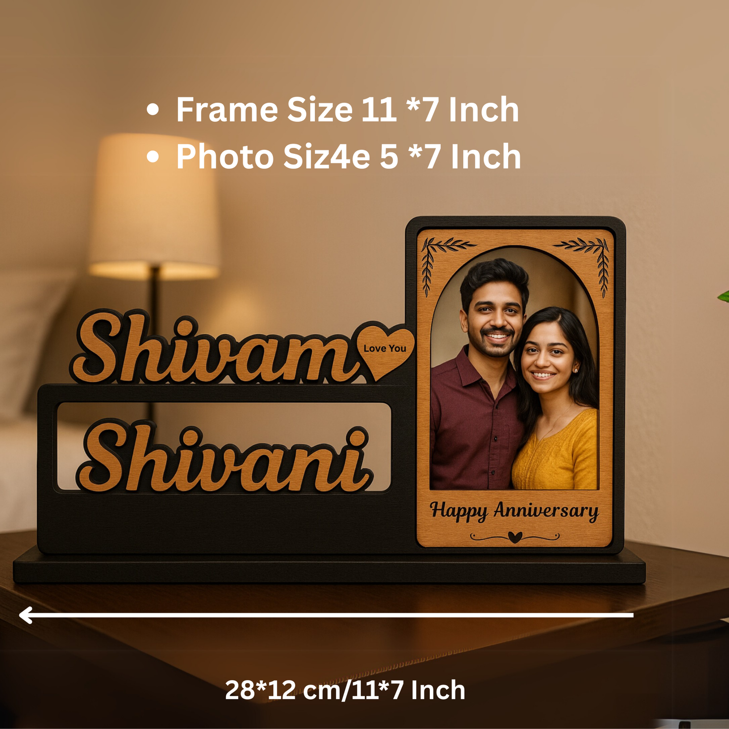 Customized Couple Photo Frame with Name & Photo Style 2 – Birthday & Anniversary Gift | Dandjdecor.in