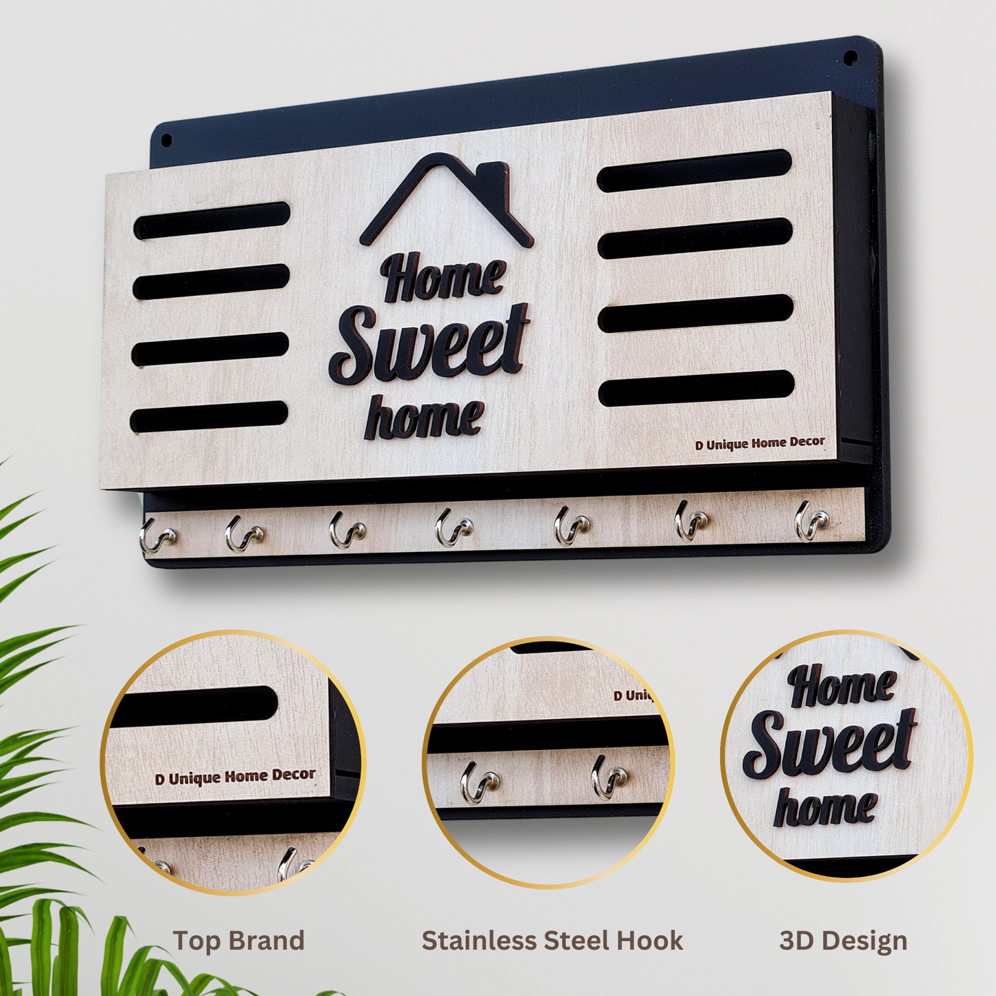 Stylish Wooden Key Holder with 7 Hooks | Wall Mount Key Stand |  – Dandjdecor