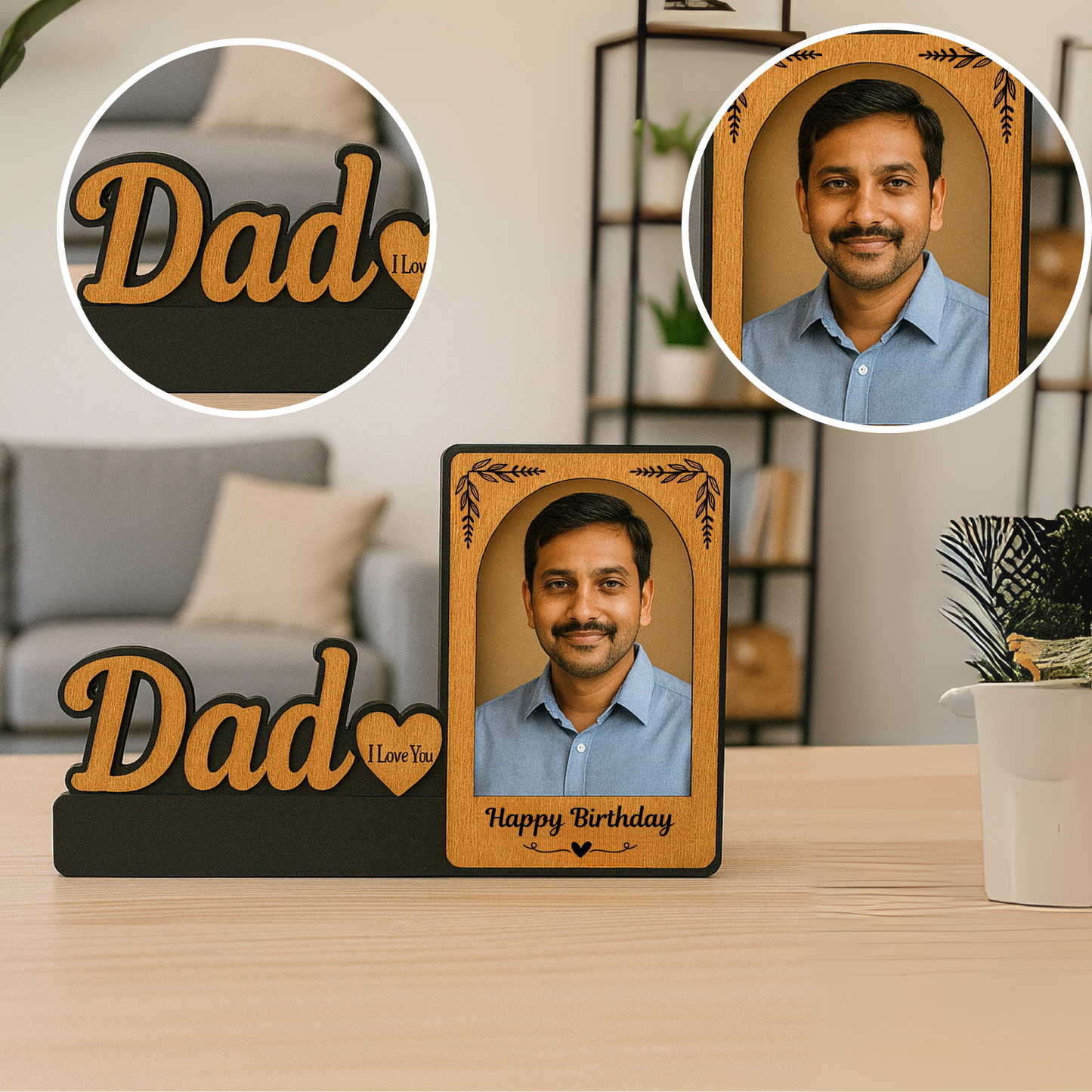 Customized “Dad” Wooden Birthday Photo Frame – A Gift That Says “I Love You” | Dandjdecor.in