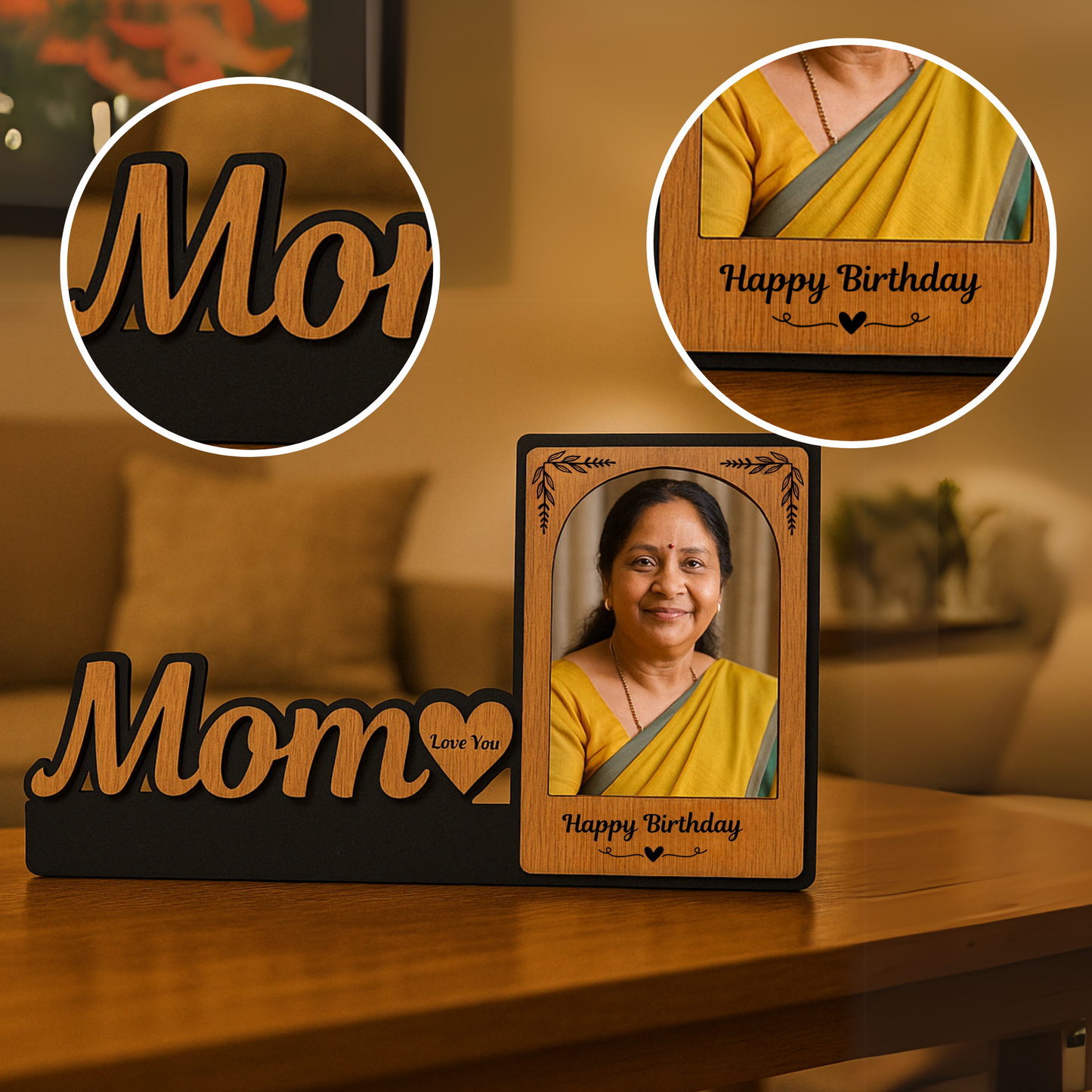 Customized "Mom" Wooden Photo Frame  Birthday Gift | Dandjdecor.in