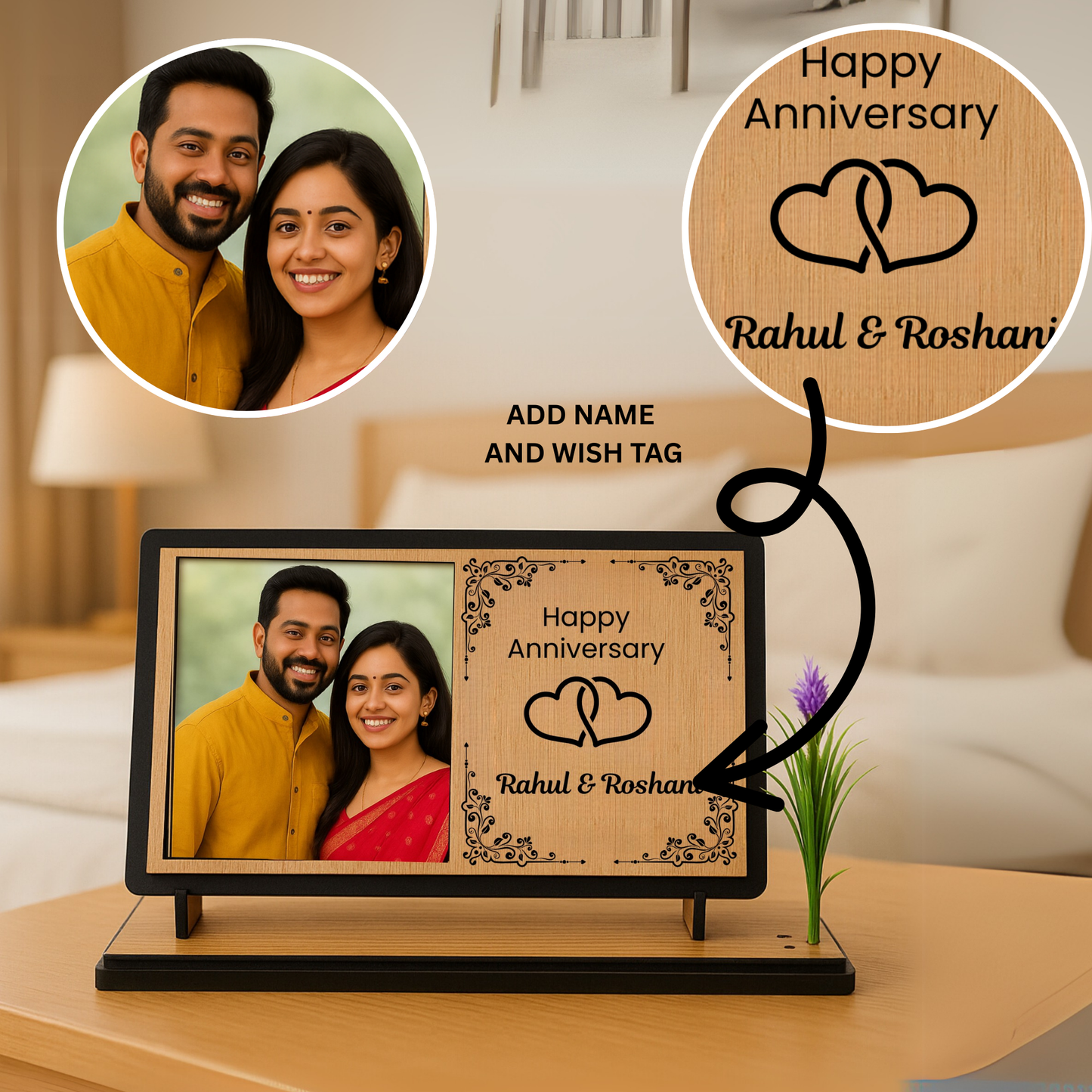 Personalized Anniversary Wooden Photo Frame for Mom & Dad | Dandjdecor.in