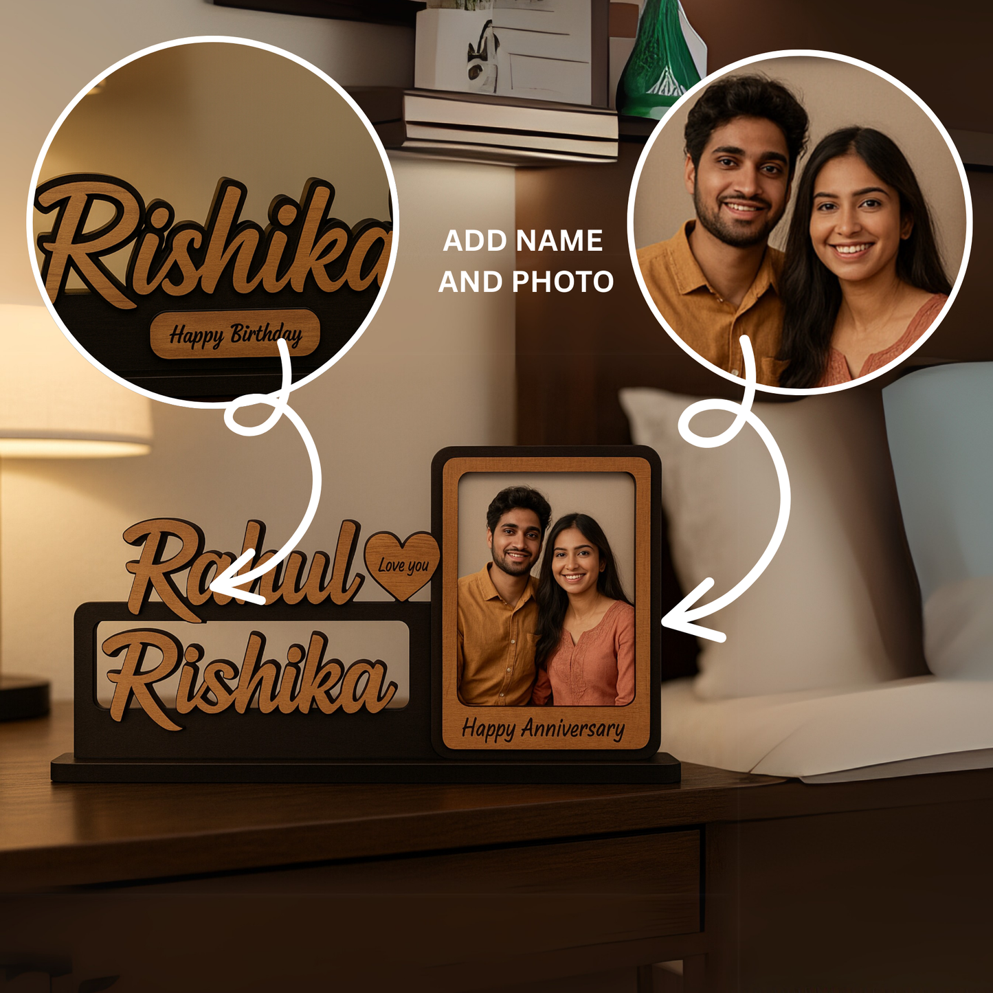 Customized Couple Photo Frame with Name & Photo – Birthday & Anniversary Gift | Dandjdecor.in