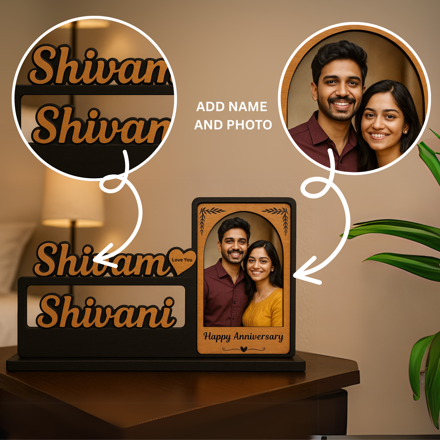 Customized Couple Photo Frame with Name & Photo Style 2 – Birthday & Anniversary Gift | Dandjdecor.in