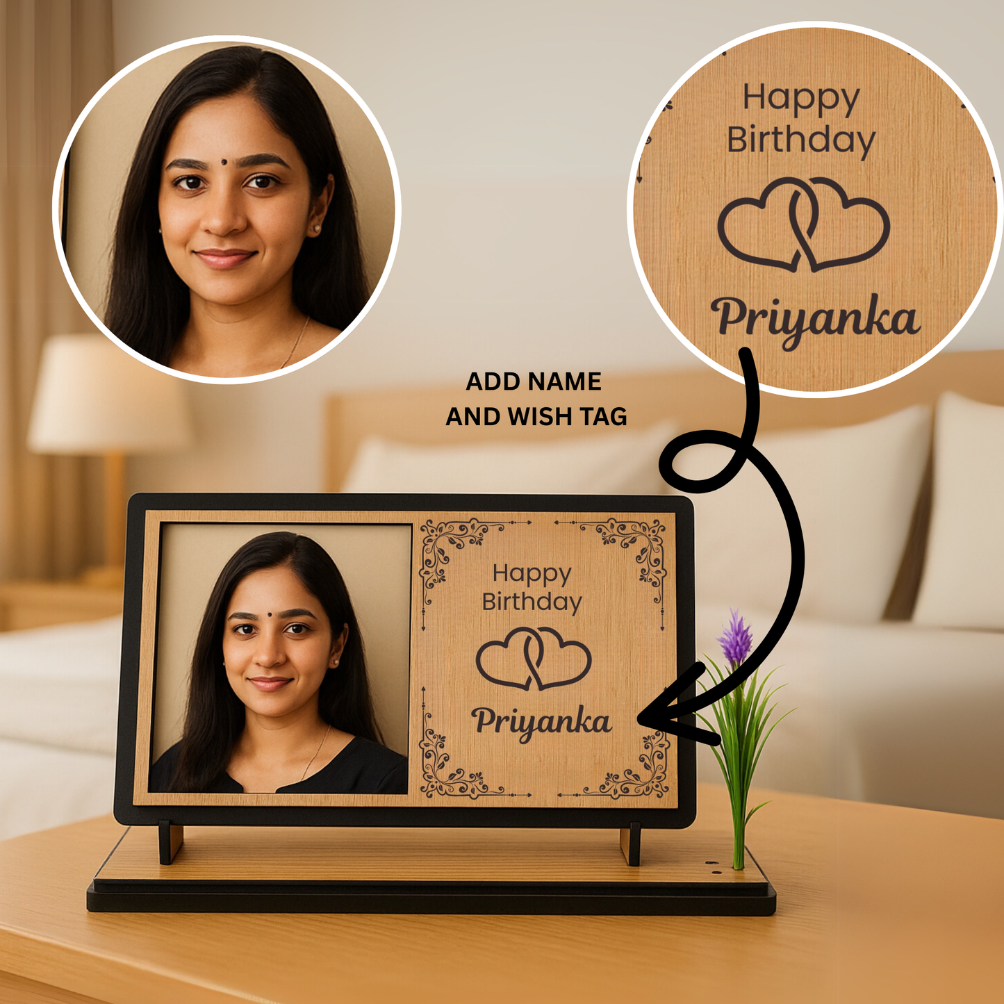 Customized Wooden Birthday Photo Frame with Name & Picture – Perfect Gift for Loved Ones | Dandjdecor.in