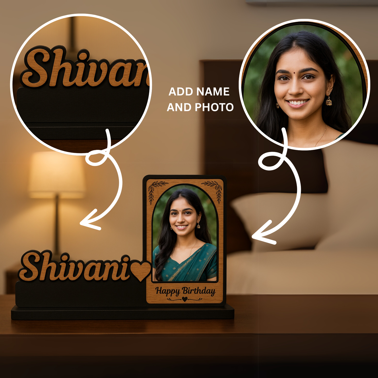 Customized Wooden Photo Frame with Name – Happy Birthday Gift | Dandjdecor.in