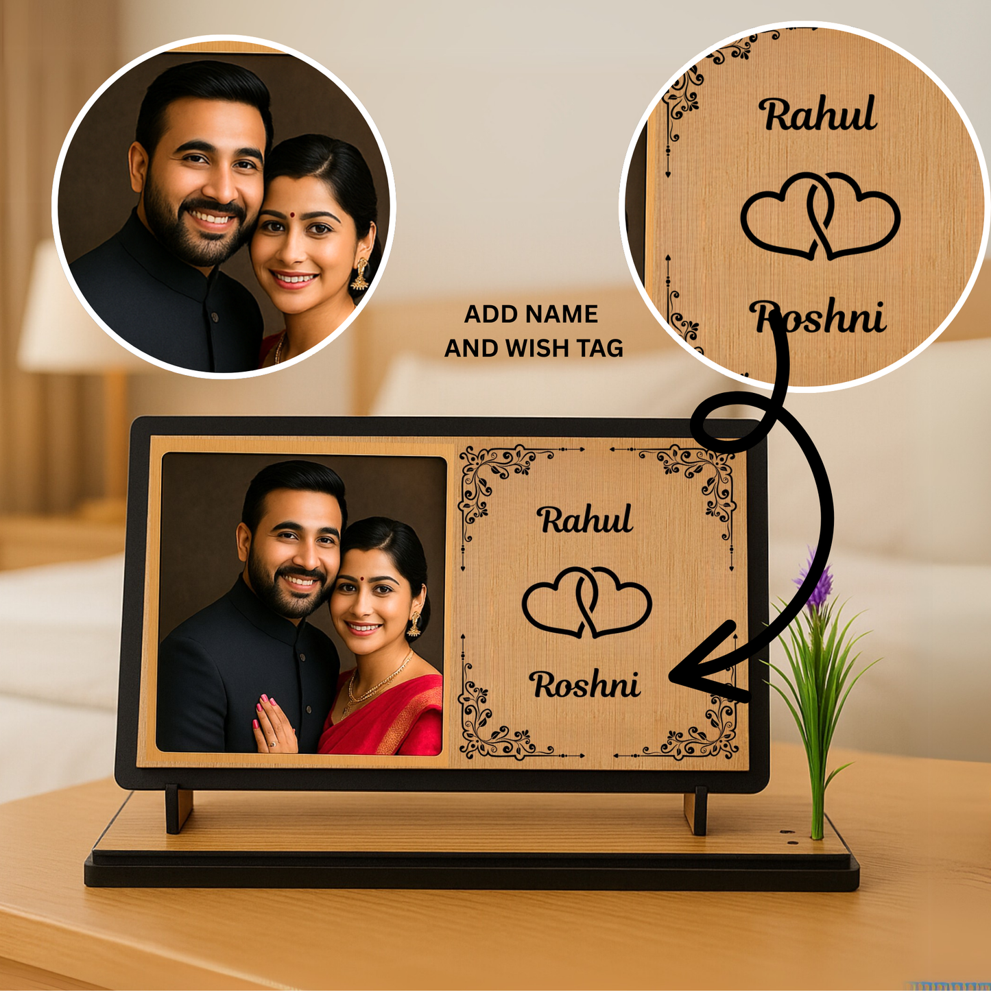 Personalized Couple Photo Frame with Names – Anniversary Gift | Dandjdecor.in