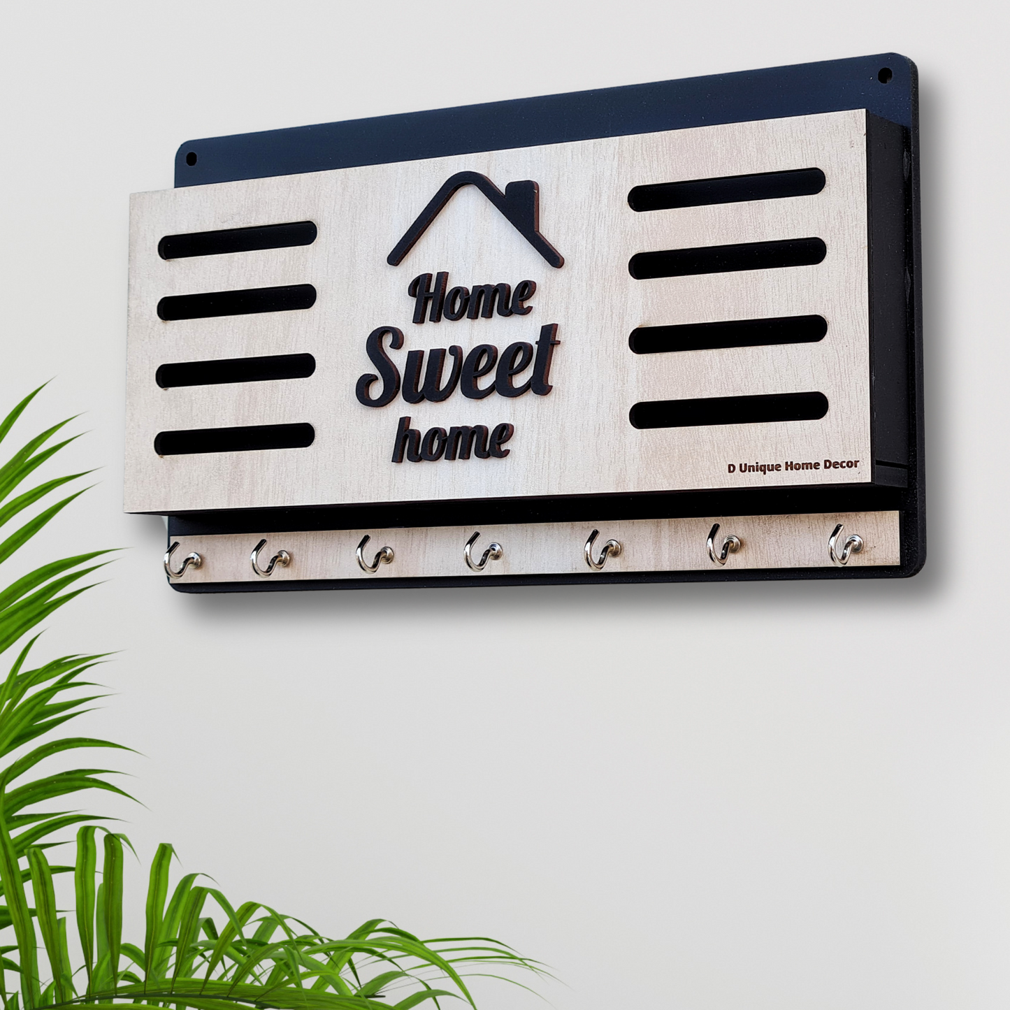 Stylish Wooden Key Holder with 7 Hooks | Wall Mount Key Stand |  – Dandjdecor