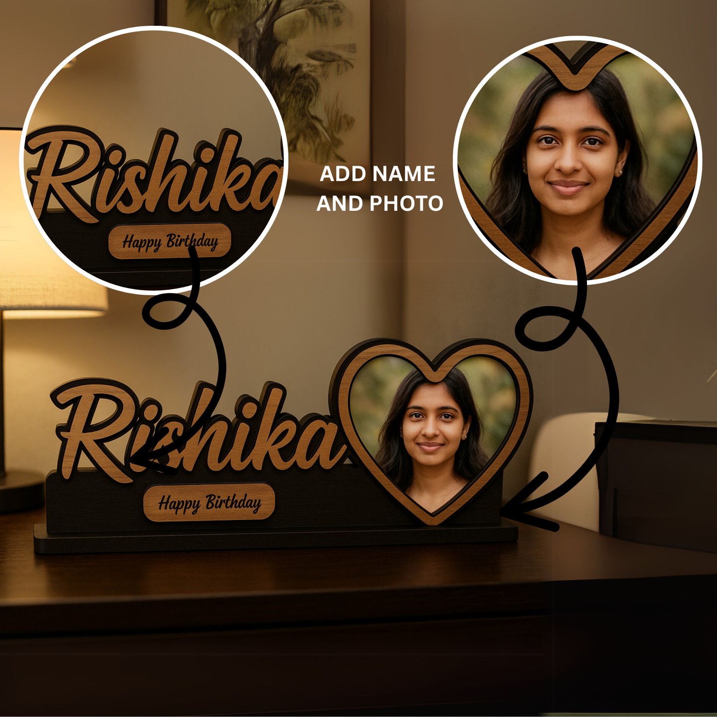 Personalized Heart-Shaped Photo Frame with Name – Birthday Gift | Dandjdecor.in