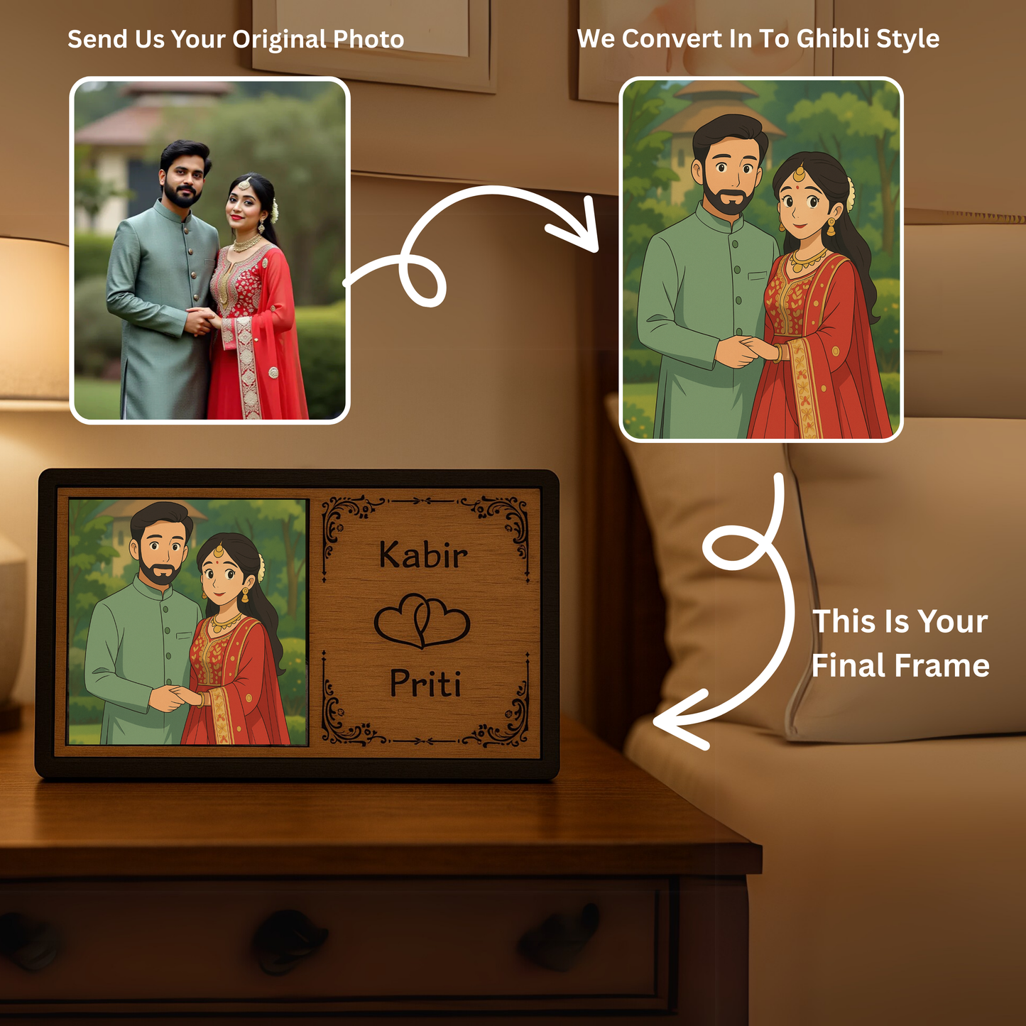 New Trending Customized Couple Photo Frame with Name & Ghibli Style Photo