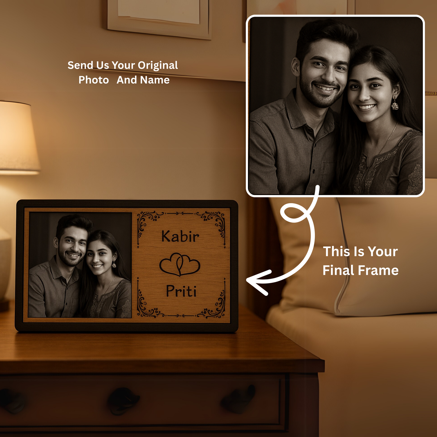 Personalized Couple Photo Frame with Names – Anniversary Gift Style 2 | Dandjdecor.in