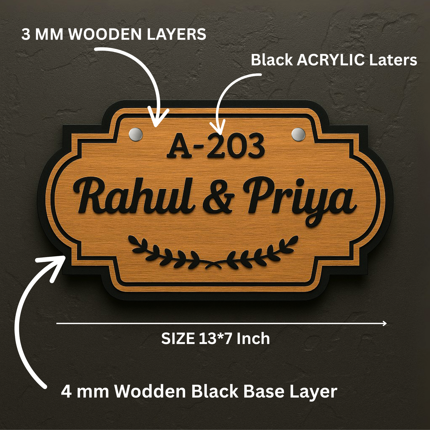 Customized Wooden Acrylic Name Plate for Home – Indoor Door & Wall Use | Dandjdecor.in
