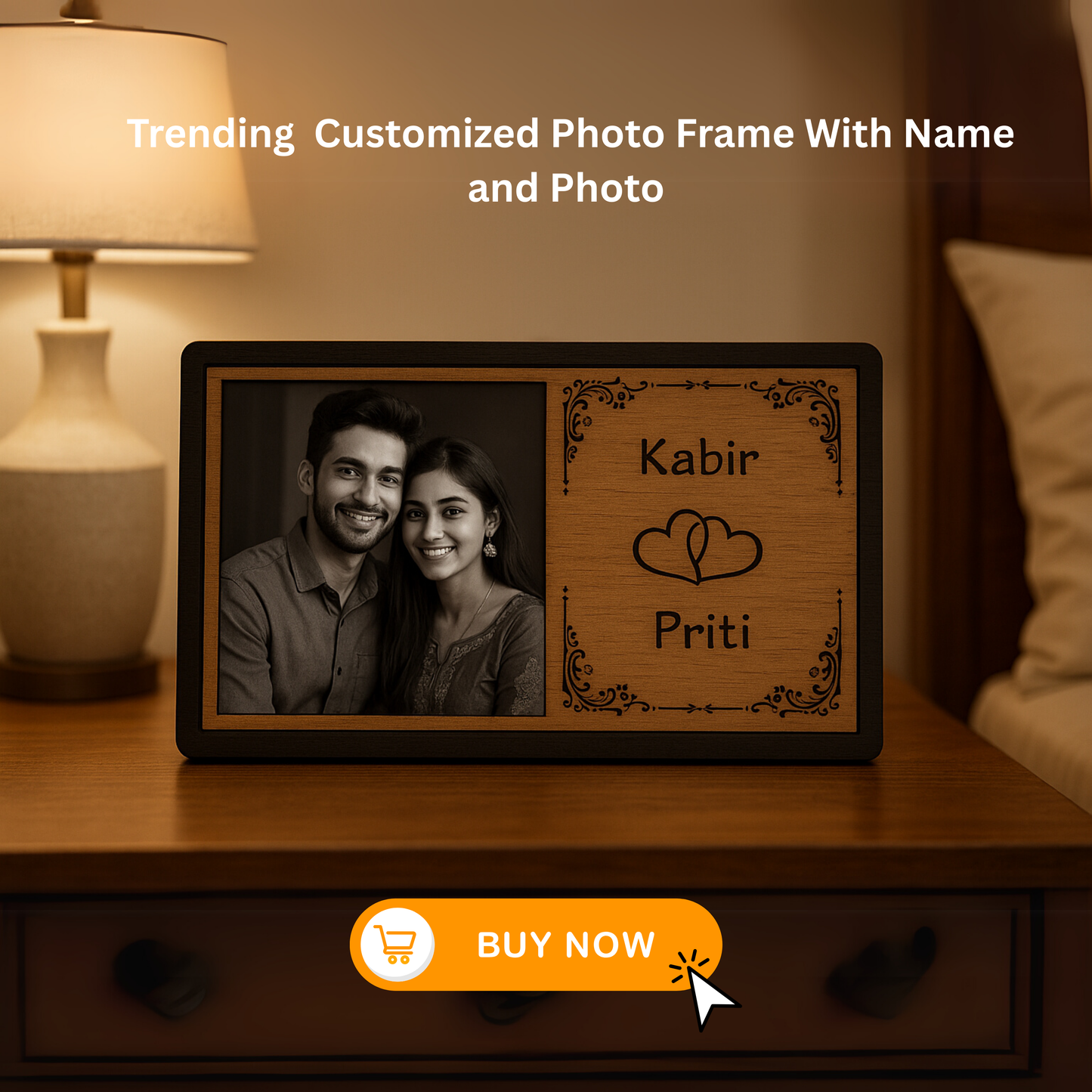 Personalized Couple Photo Frame with Names – Anniversary Gift Style 2 | Dandjdecor.in