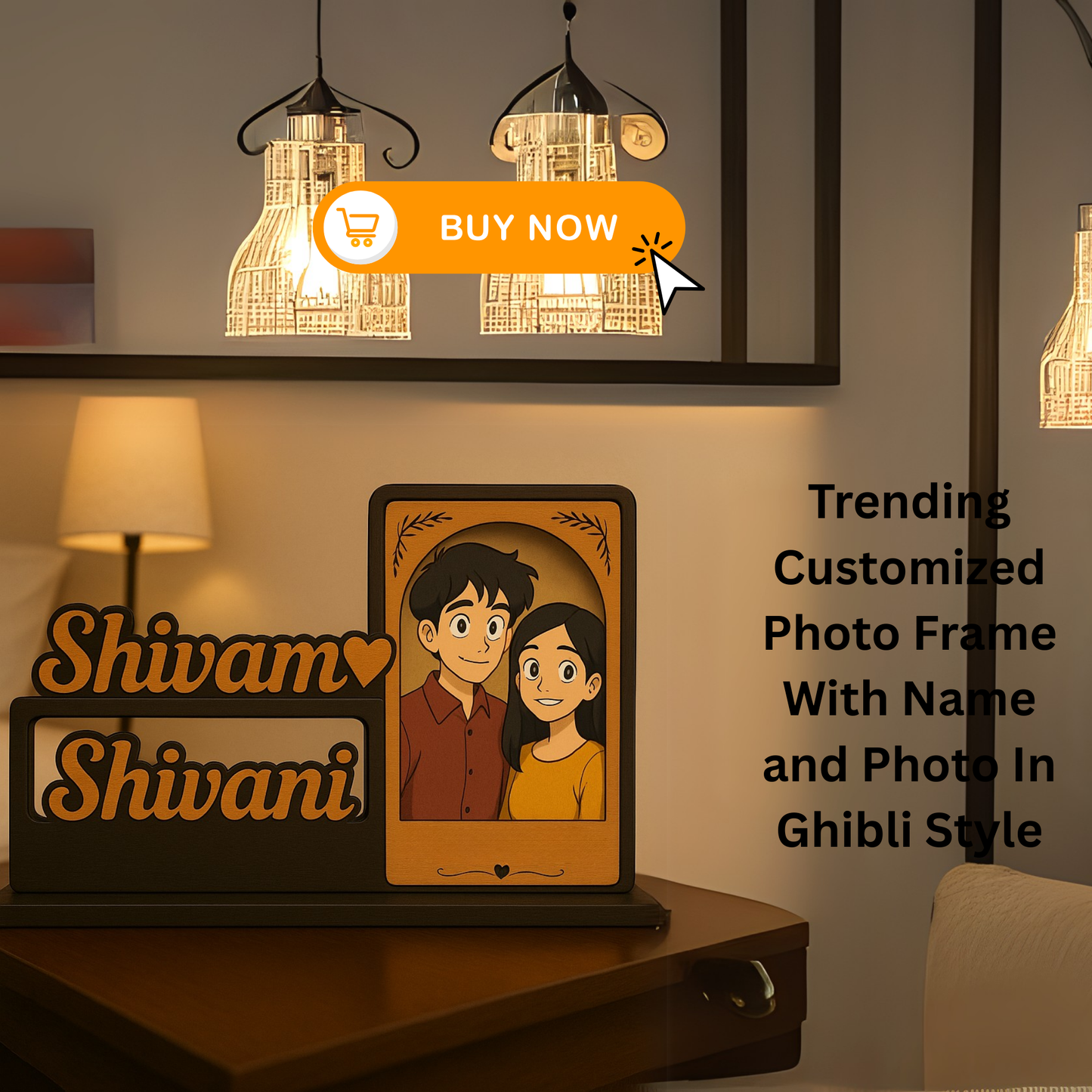 Customized Couple Photo Frame with Name & Ghibli Style Photo – Birthday & Anniversary Gift | Dandjdecor.in (Copy)